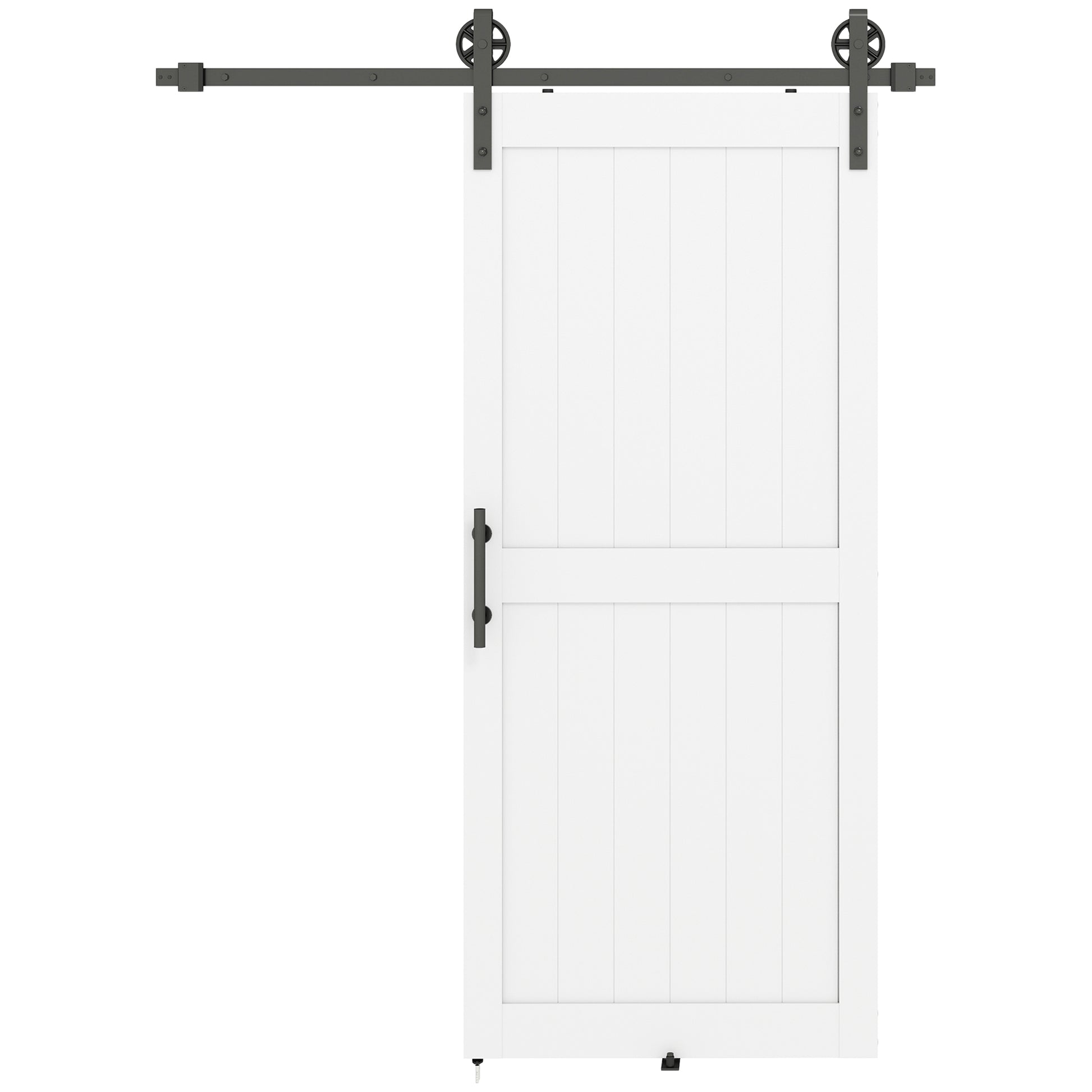 HOMCOM 183cm Sliding Barn Door Kit, Sliding Door with Track, Hardware, Upgraded Rollers and Floor Guide, Handle, White Default Title