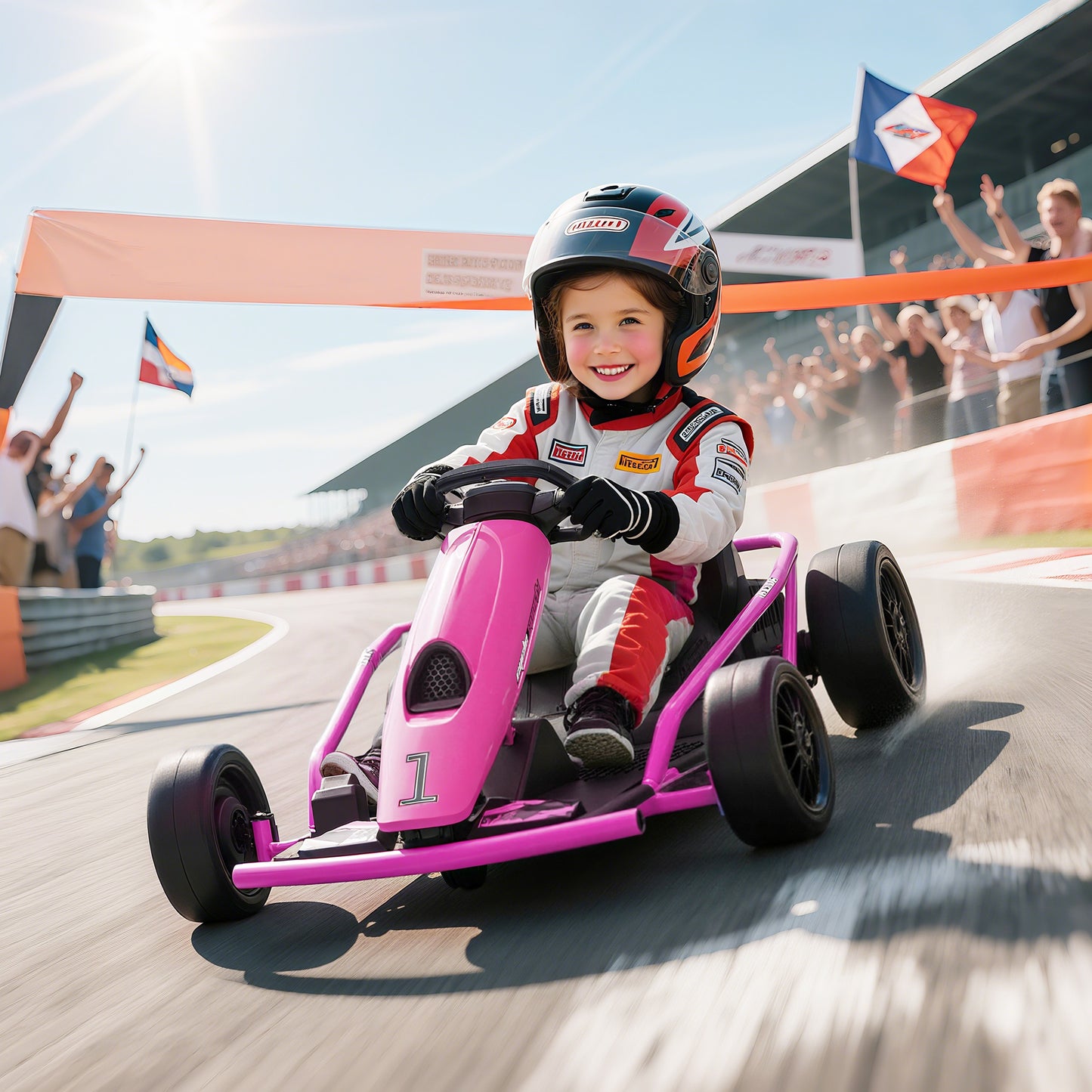 HOMCOM 24V Electric Go Kart for Kids, Drift Ride-On Racing Go Kart with 2 Speeds, for Boys Girls Aged 8-12 Years Old, Pink