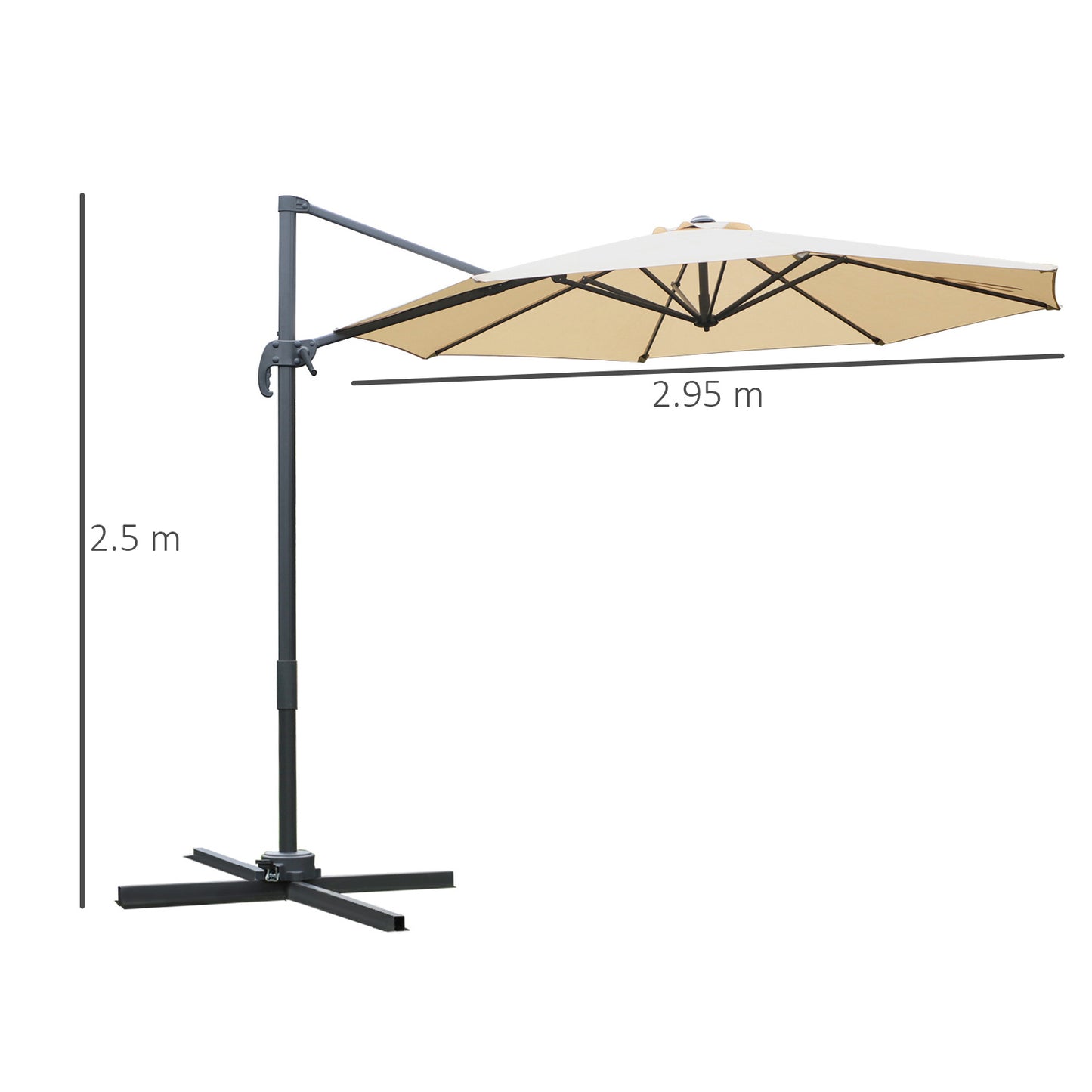 Outsunny Round Umbrella Parasol W/ Tilt 360Â° Rotation and Hand Crank Cross Base-Beige