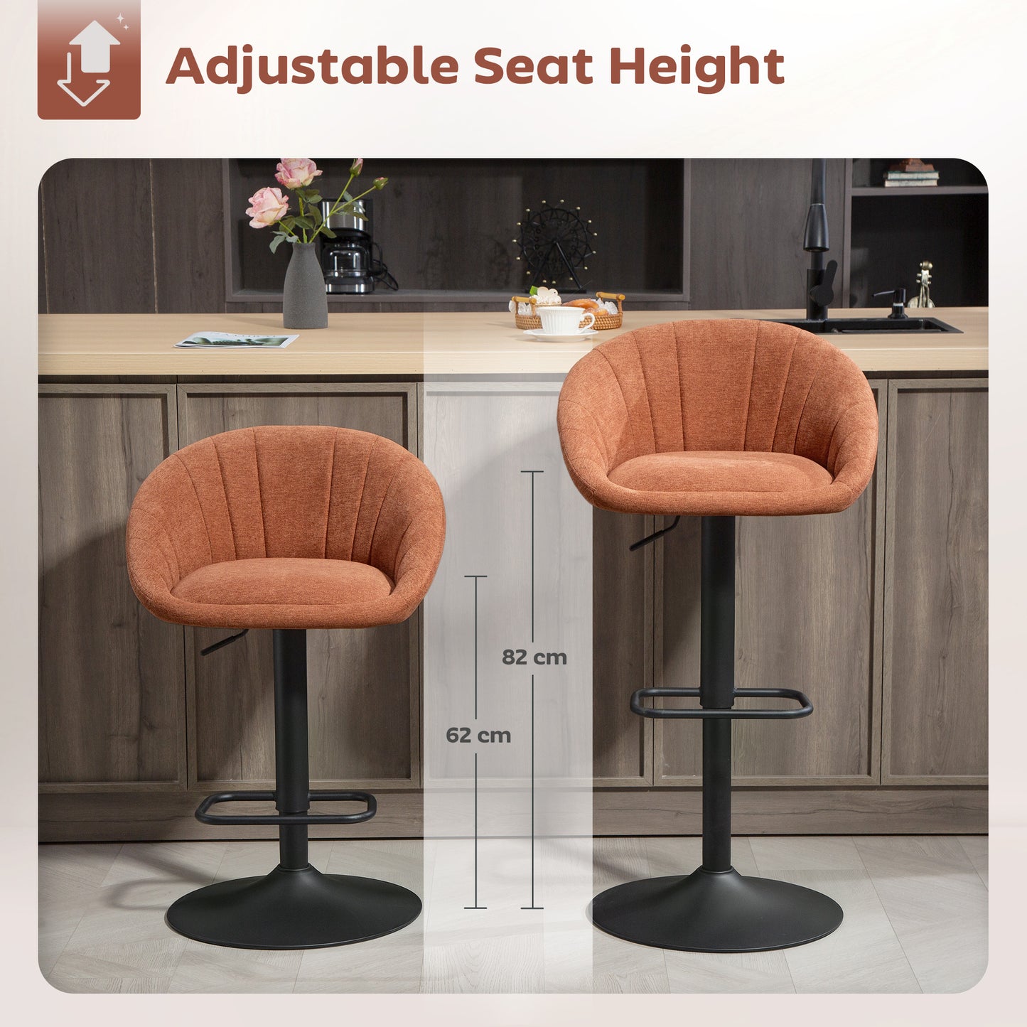 HOMCOM Set of Two Relaxed Tub Bar Stools - Orange