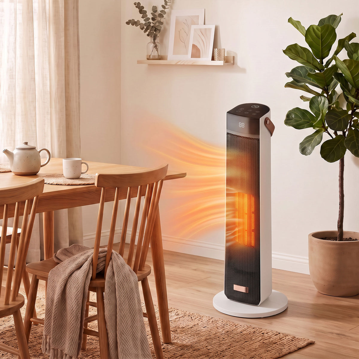 HOMCOM Portable Space Heater with Realistic Flame Effect, 2000W Ceramic Heater with Eco Mode, Adjustable Thermostat, Remote