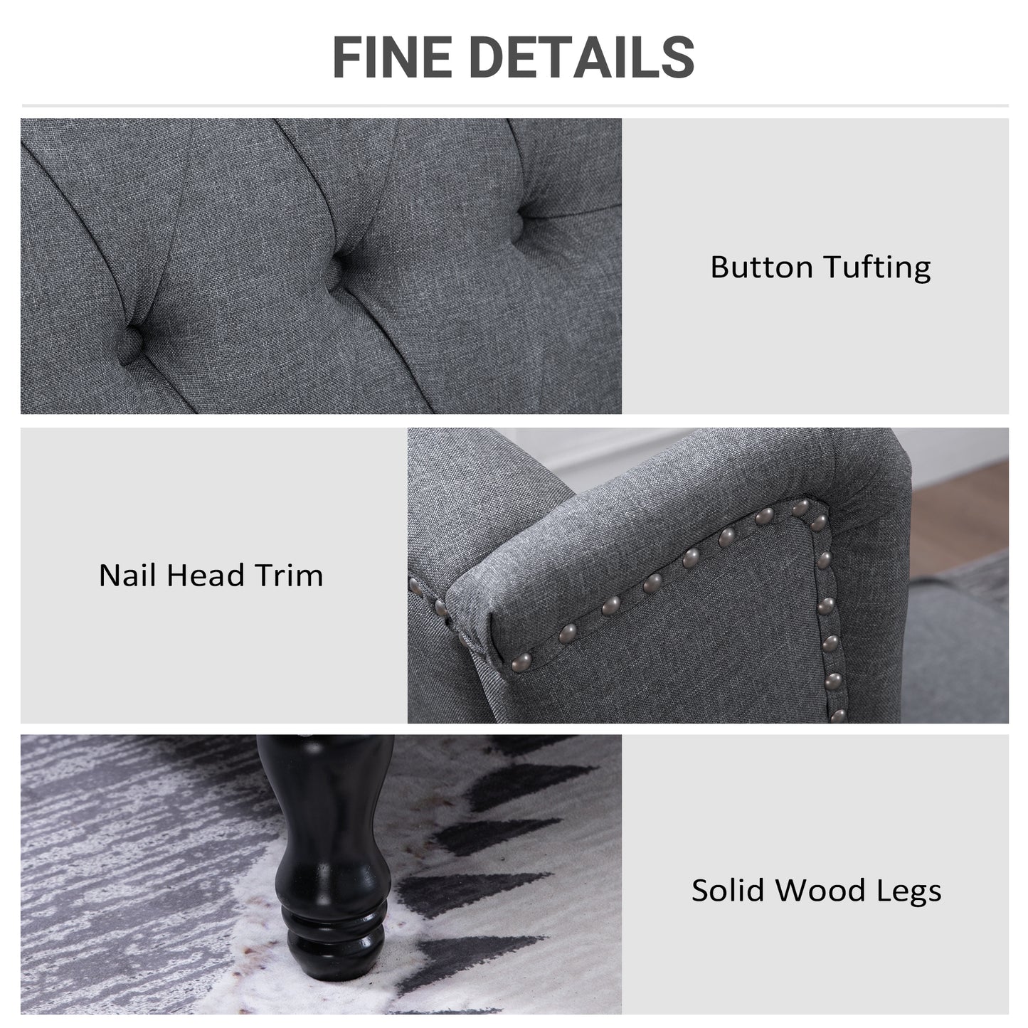 HOMCOM Recliner Armchair, Vintage Reclining Chair with Nail Head Trim, Wingback Chair with Button Tufted Back and Footrest, for Living Room, Grey