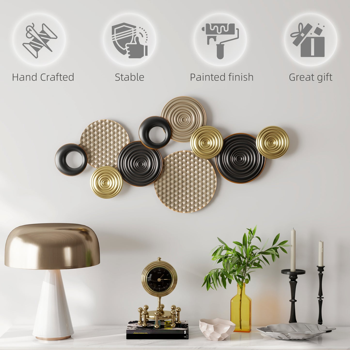 HOMCOM Metal Wall Art, Modern Hanging Wall Decor with Multi-Disc Design for Living Room Bedroom Dining Room
