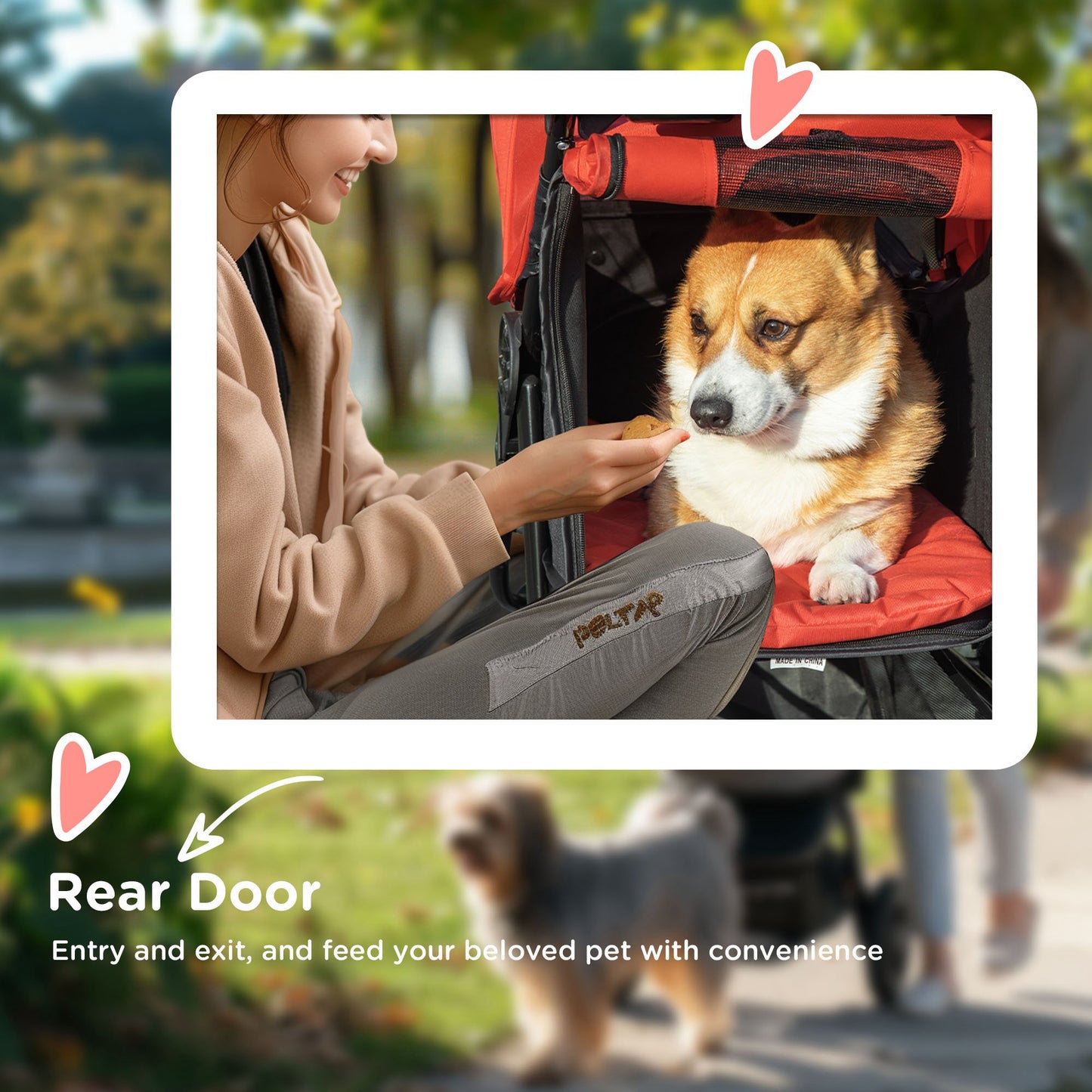 PawHut Dog Stroller Foldable Pet Pram, 3 Wheels Dog Pushchair with Brake, for Small Dogs & Cats, Red
