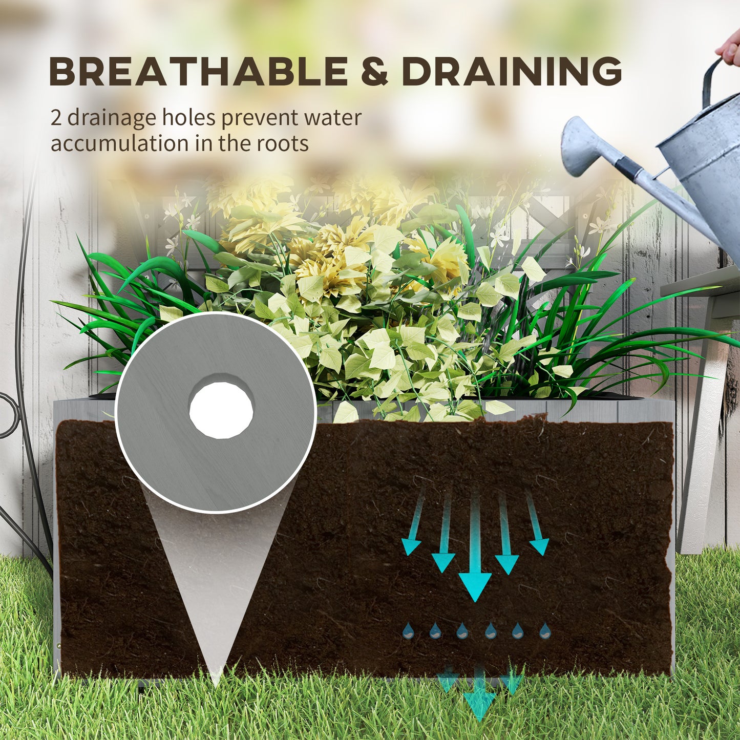 Outsunny 52L Wooden Planter with Trellis, Freestanding Raised Bed for Garden with Hanging Roof, Shelves, Drainage Holes and Bed Liner, Outdoor Planter Box for Climbing Plants Vegetables Flowers, Grey