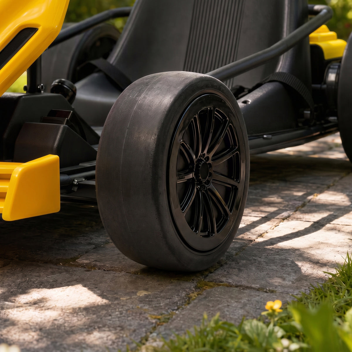 AIYAPLAY 24V Electric Go Kart for Kids, Ride On Racing Go Kart with Dual 150W Motors, 12KM/H Max Speed for Ages 6-14, Yellow