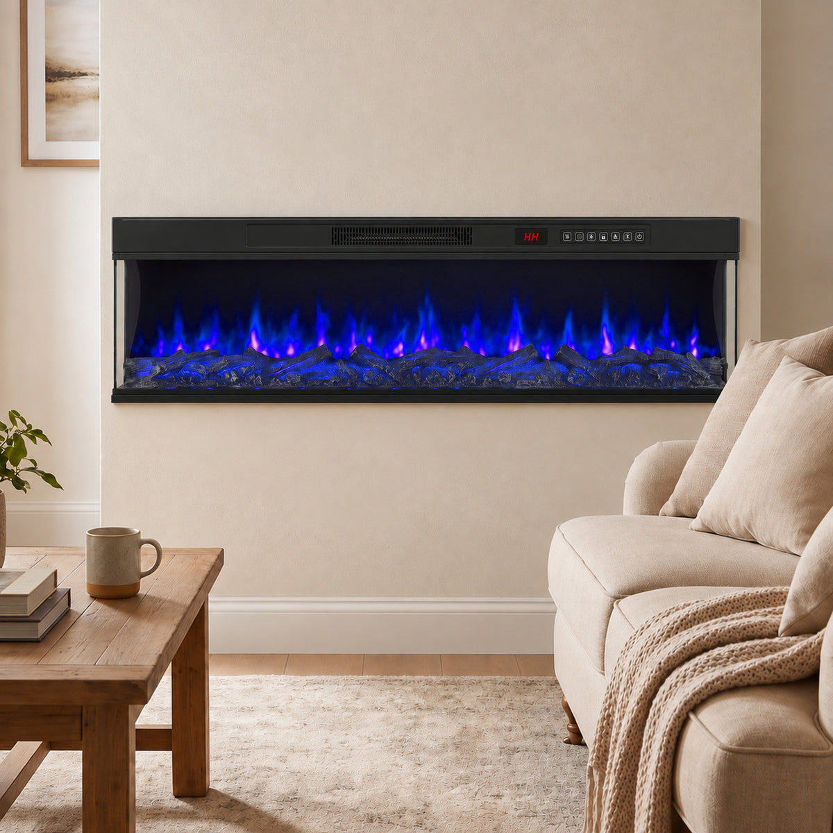HOMCOM 60" Electric Fireplace Insert, 3-Sided Freestanding/Wall Recessed Electric Fire Heater with Adjustable Flame, 1800W