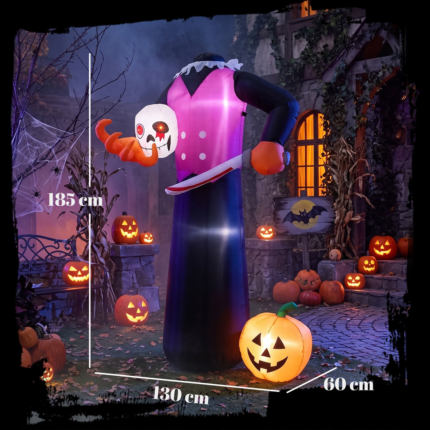 Outsunny 6 FT Halloween Inflatable Headless Skeleton, Blow Up Halloween Skeleton Decoration with LED Lights for Indoor Outdoor