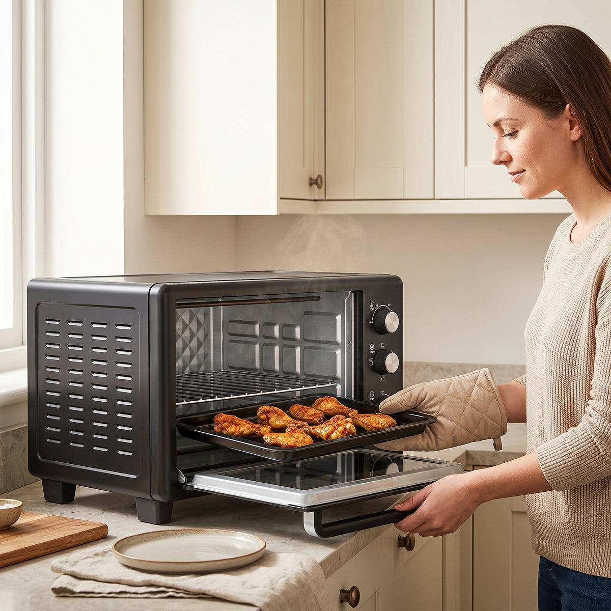 HOMCOM 30 L Mini Oven, Countertop Electric Cooker & Grill for Roasting, Baking, Grilling with Adjustable Temperature, Black