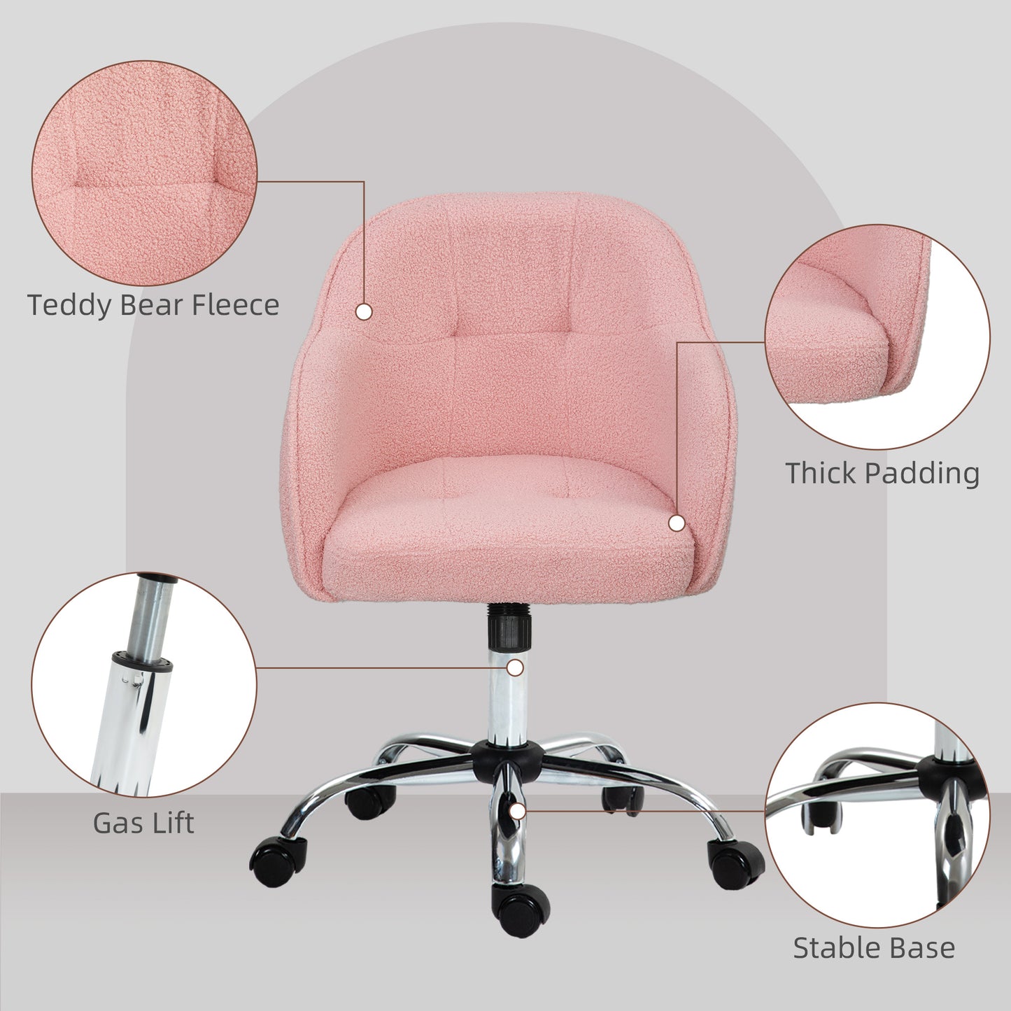 HOMCOM 46-56 cm Teddy Fleece Office Chair - Pink