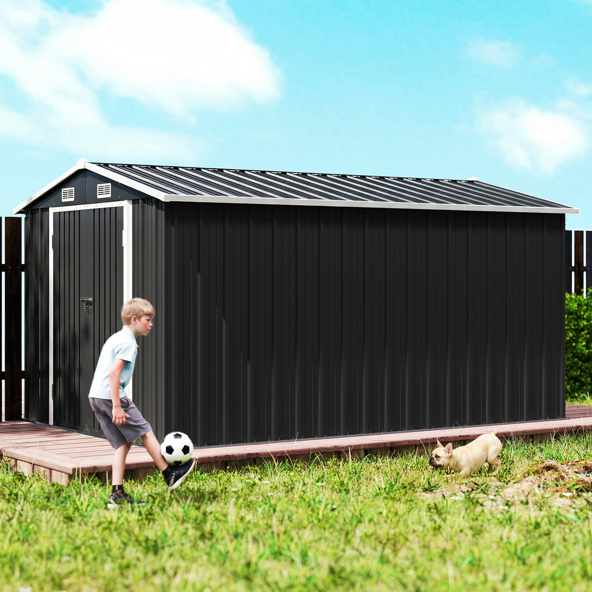 Outsunny 12 x 8 ft Garden Shed, Outdoor Storage Shed with 4 Vents and Lockable Double Doors, Dark Grey