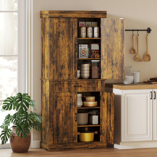 HOMCOM Tall Kitchen Cupboard, Kitchen Pantry Cabinet with Drawer, Shelves, Brown