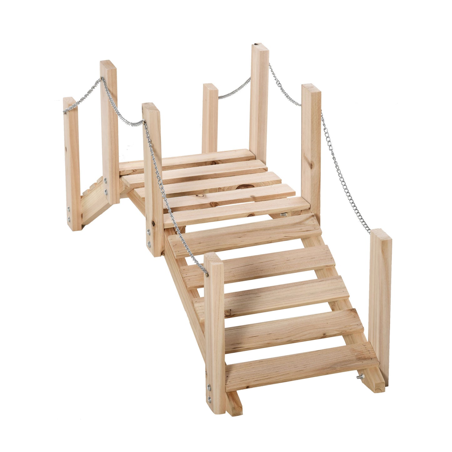 Outsunny Small Fir Wooden Garden Bridge, Arch Walkway with Metal Chain Railings for Landscape Creek Pond, Natural Wood Default Title