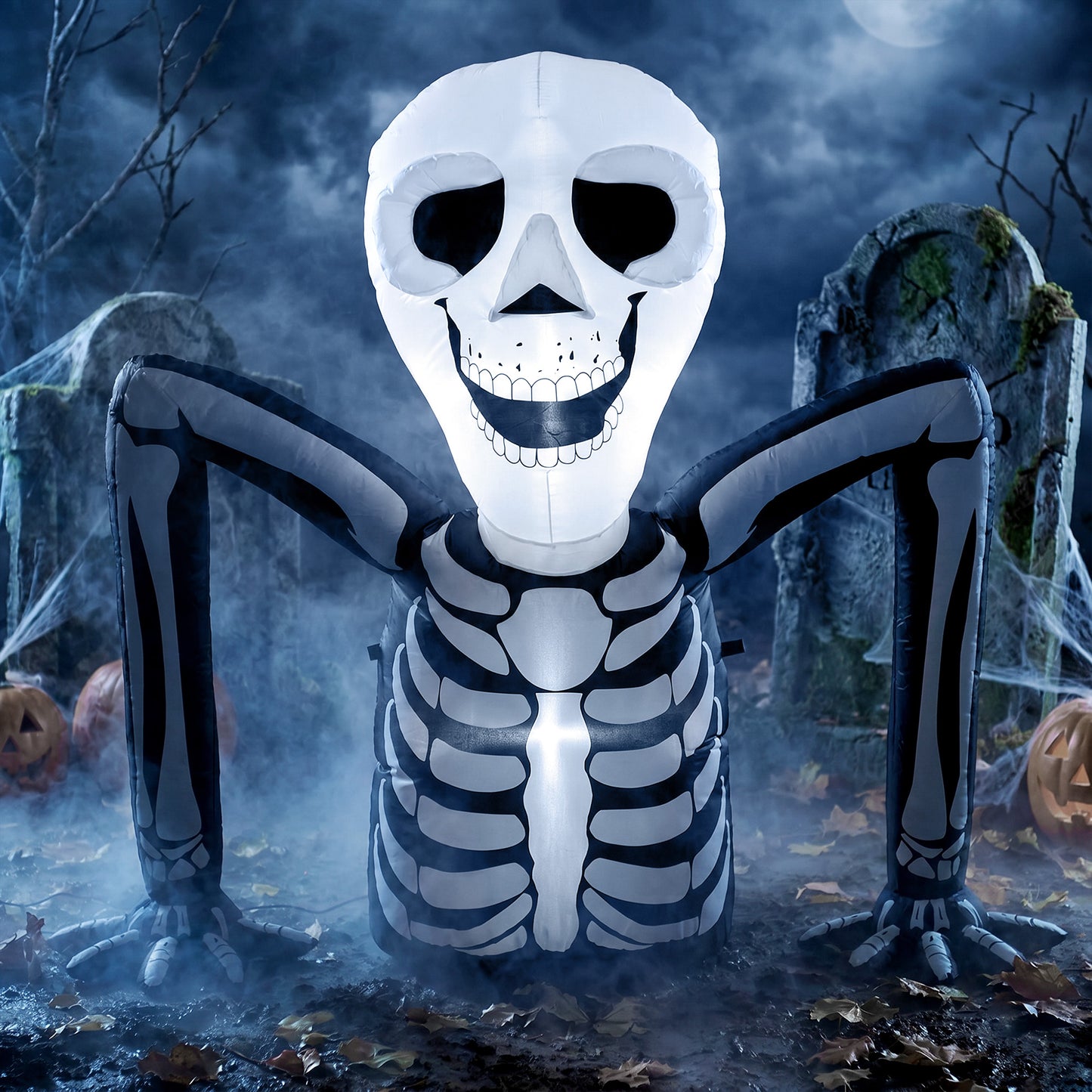 Outsunny Inflatable Ground Crawling Skeleton, Scary Halloween Decoration with Built-in LED Lights for Indoor Outdoor Decor
