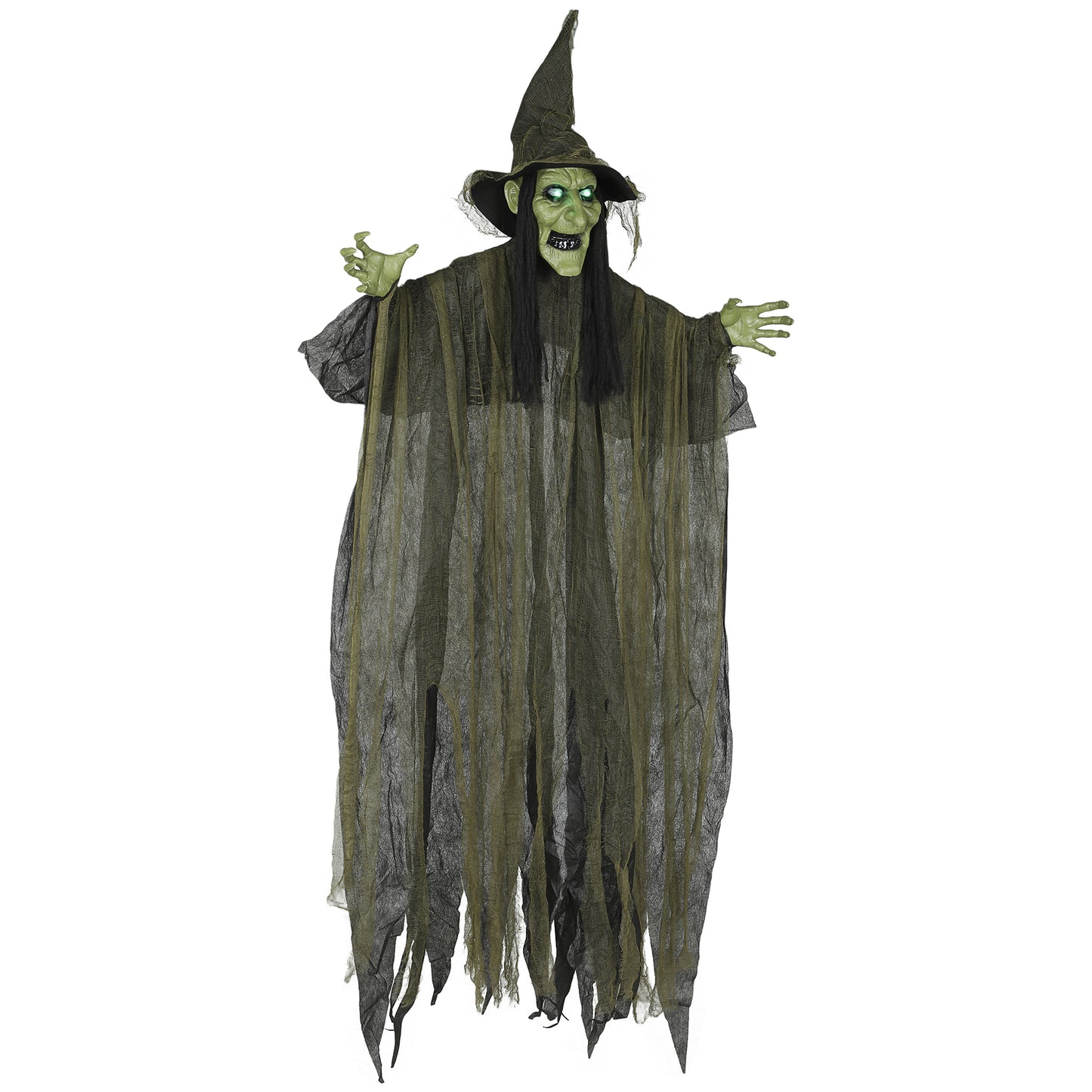Outsunny 170 cm Life Size Hanging Halloween Animated Witch with Glowing LED Eyes, Spooky Witch Scary Halloween Decorations, Battery Operated, Indoor Party Props Default Title