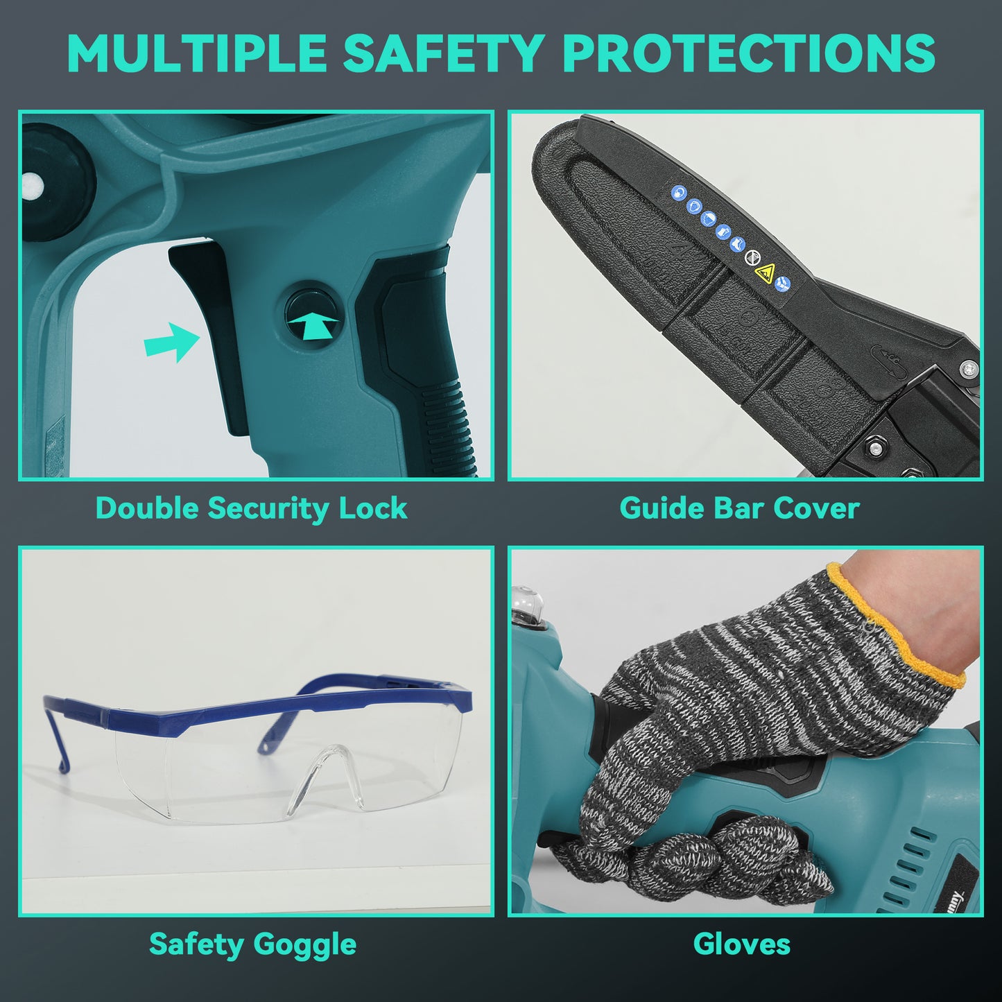 Outsunny Mini Chainsaw Cordless, 8 Inch Electric Chainsaw with 2 x 4000mAh Batteries, Brushless Motor and Safety Lock for Tree Trimming, Garden, Wood Cutting, Blue