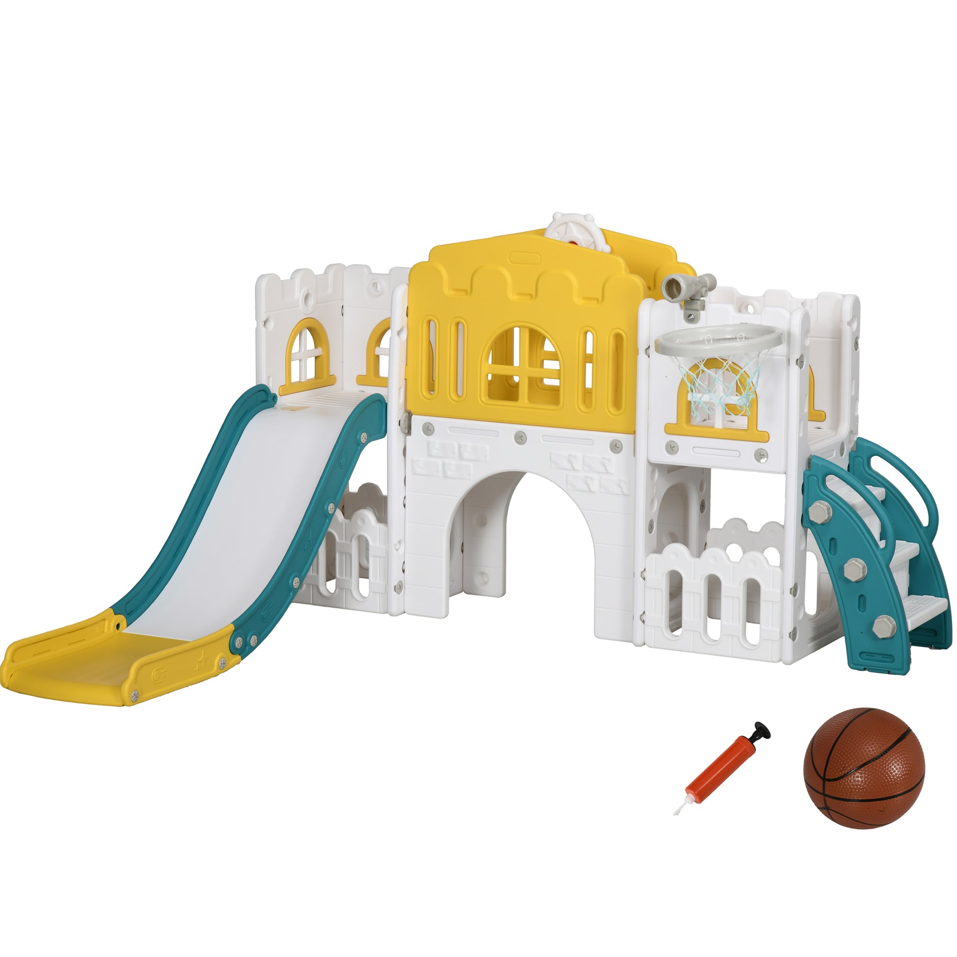 AIYAPLAY 7-in-1 Toddler Slide for Ages 1-3 Years with Basketball Hoop