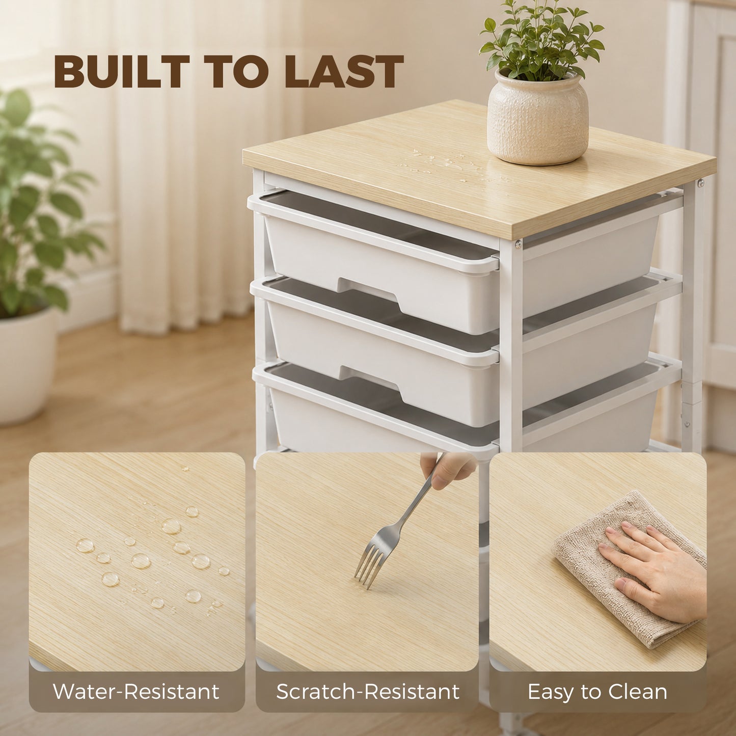 HOMCOM 6-Tier Storage Trolley on Wheels, Metal Kitchen Rolling Cart with 5 Pull-Out Drawers, White