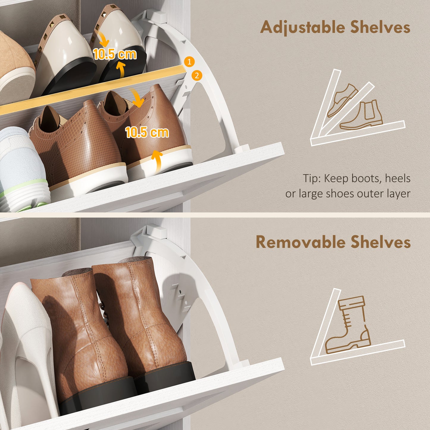 HOMCOM Shoe Cabinet with 2 Flip Drawers, Narrow Shoe Storage Cabinet, White