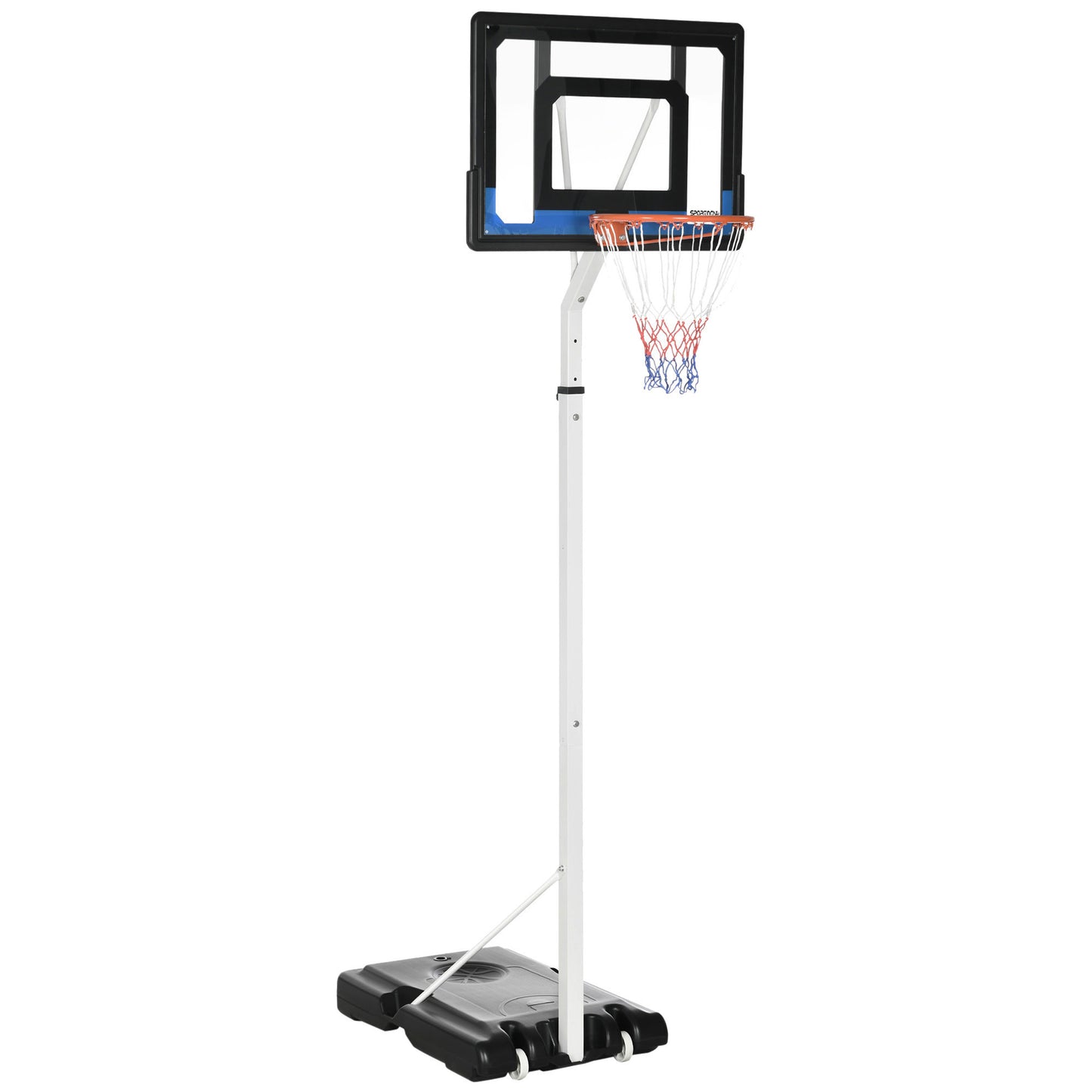 SPORTNOW 2.6-3.1m Adjustable Basketball Hoop and Basketball Stand w/ Backboard and Weighted Base, Portable on Wheels, White
