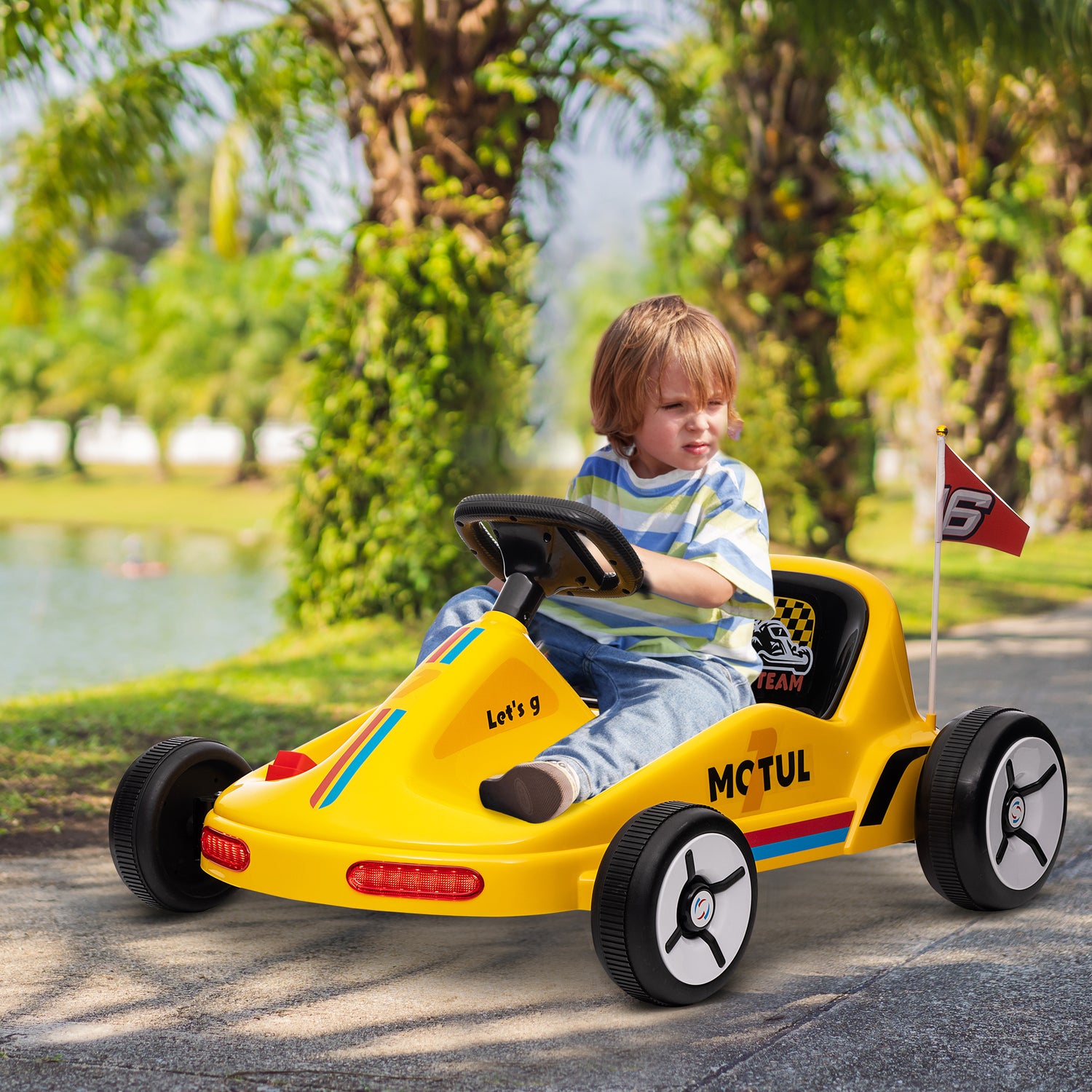 AIYAPLAY 6V Electric Go Kart for Kids with Music, Light, Horn, for 3-5 Years, Yellow - LiamsBargains.co.uk
