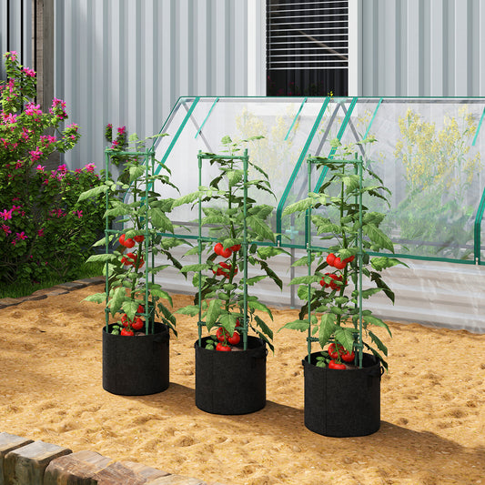 Outsunny 3 Packs Tomato Cages with 83.7L Grow Bags, 47.2" Adjutstable Triangle Plant Stakes Support Trellis with Planter Bags