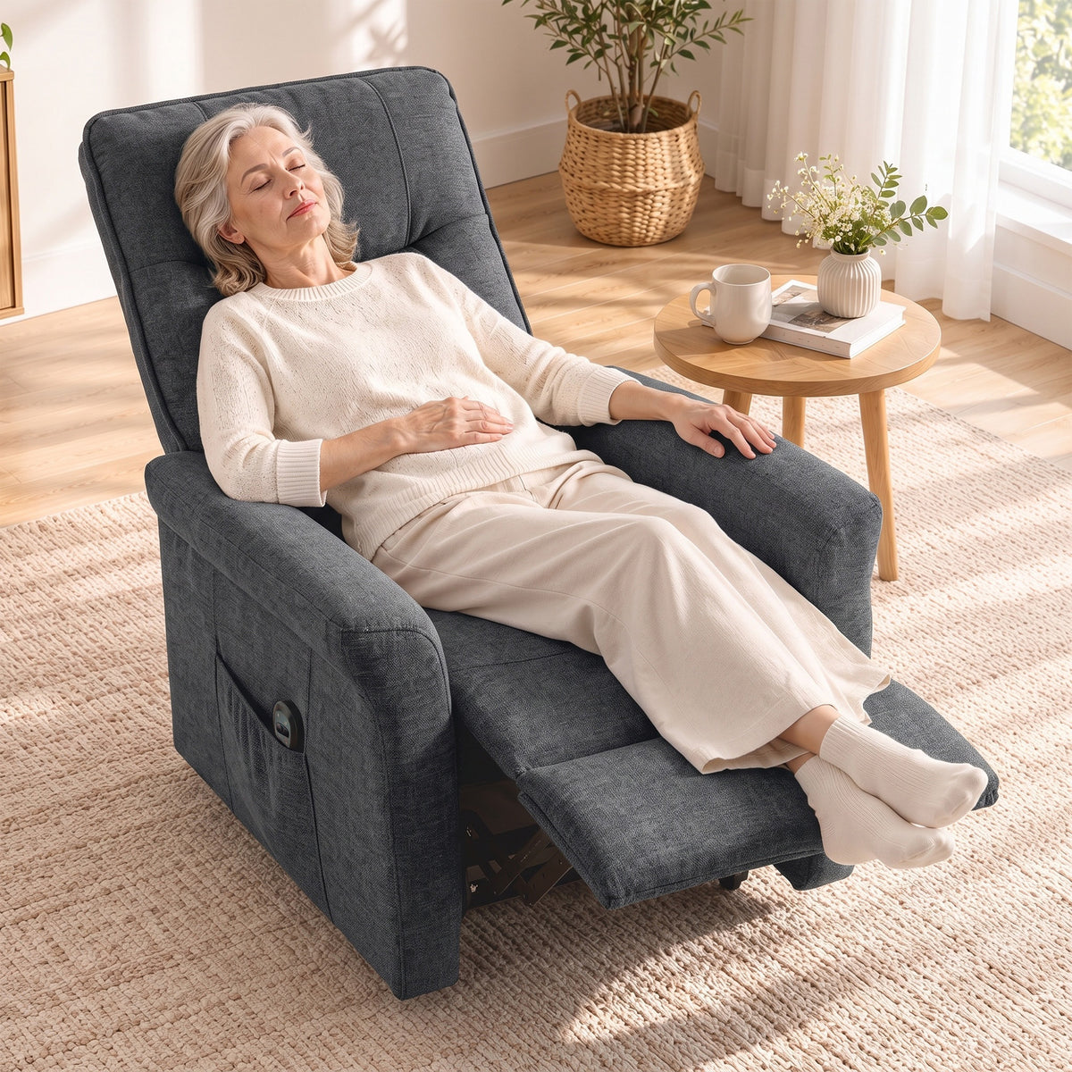 HOMCOM Power Lift Chair, Chenille Rise and Recliner Armchair with Pocket Spring, Footrest, Remote for Living Room, Dark Grey