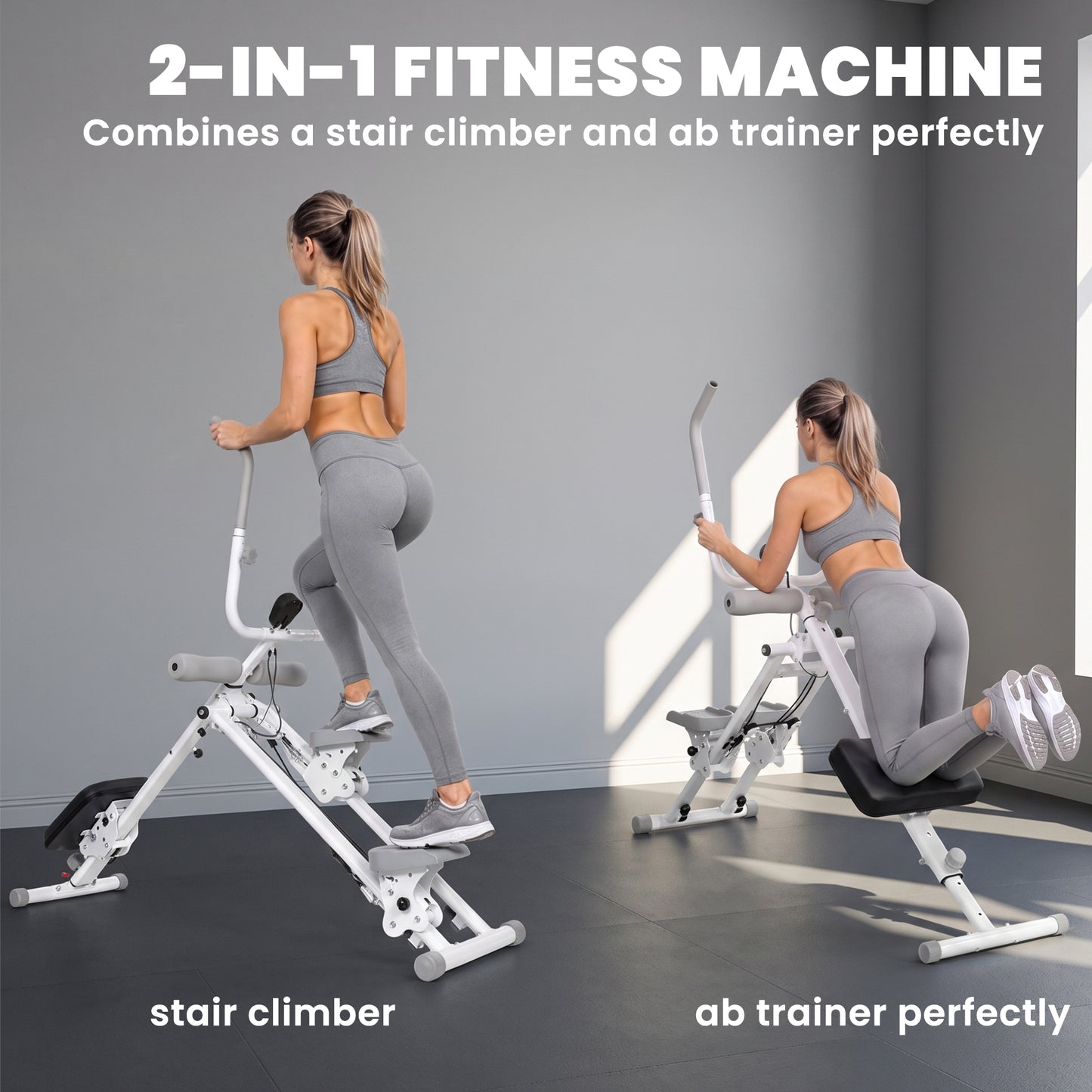 SPORTNOW 2-in-1 Ab Machine and Stair Stepper, Foldable Ab Trainer and Climbing Machine with LCD Monitor for Home Gym, White