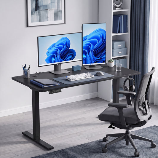 HOMCOM Standing Desk Memory Control Height Adjustable Desk 2 Cable Holes LED Display Sit Stand Desk Black
