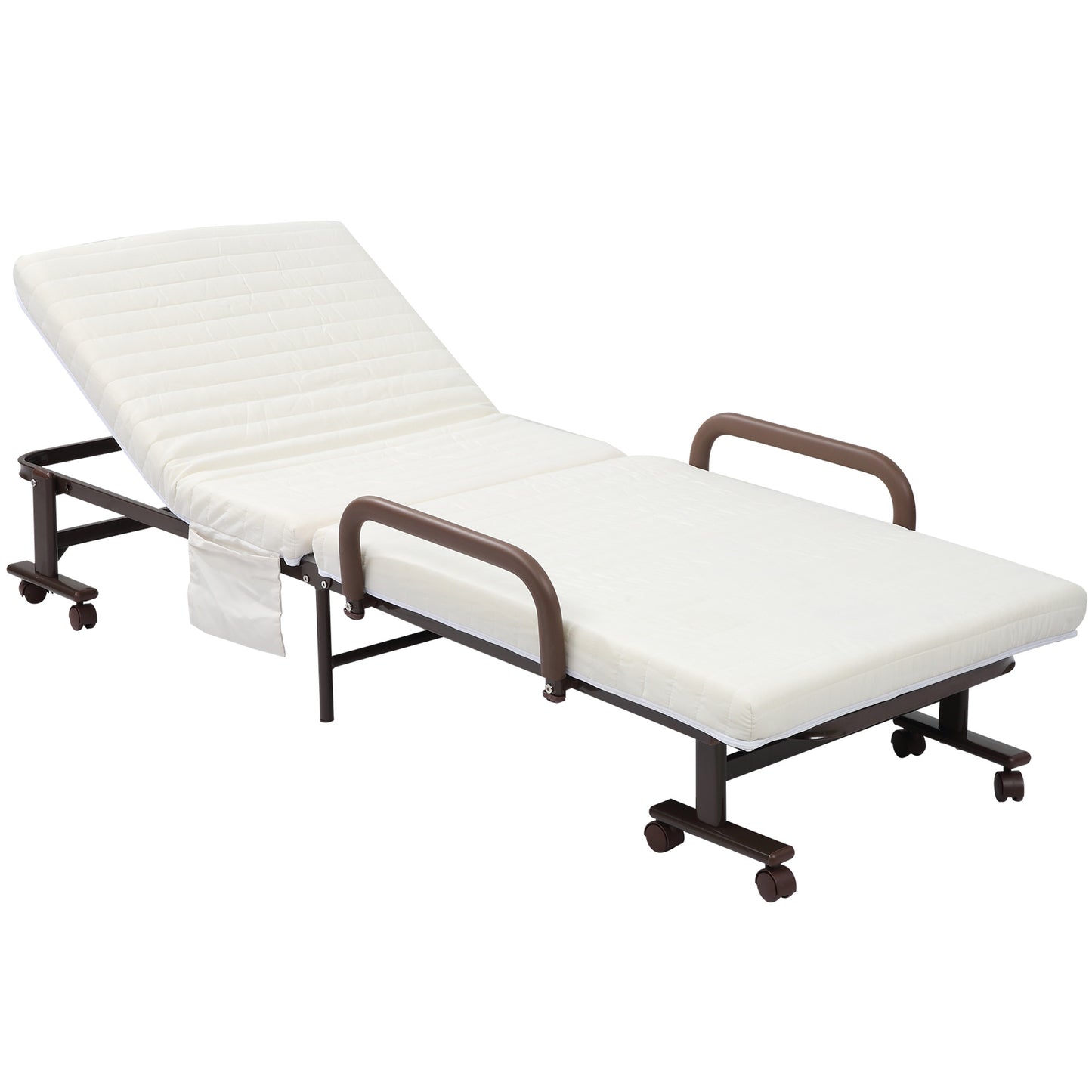 HOMCOM Folding Bed with Mattress, Single Guest Bed, Portable Fold Bed with Adjustable Backrest, White