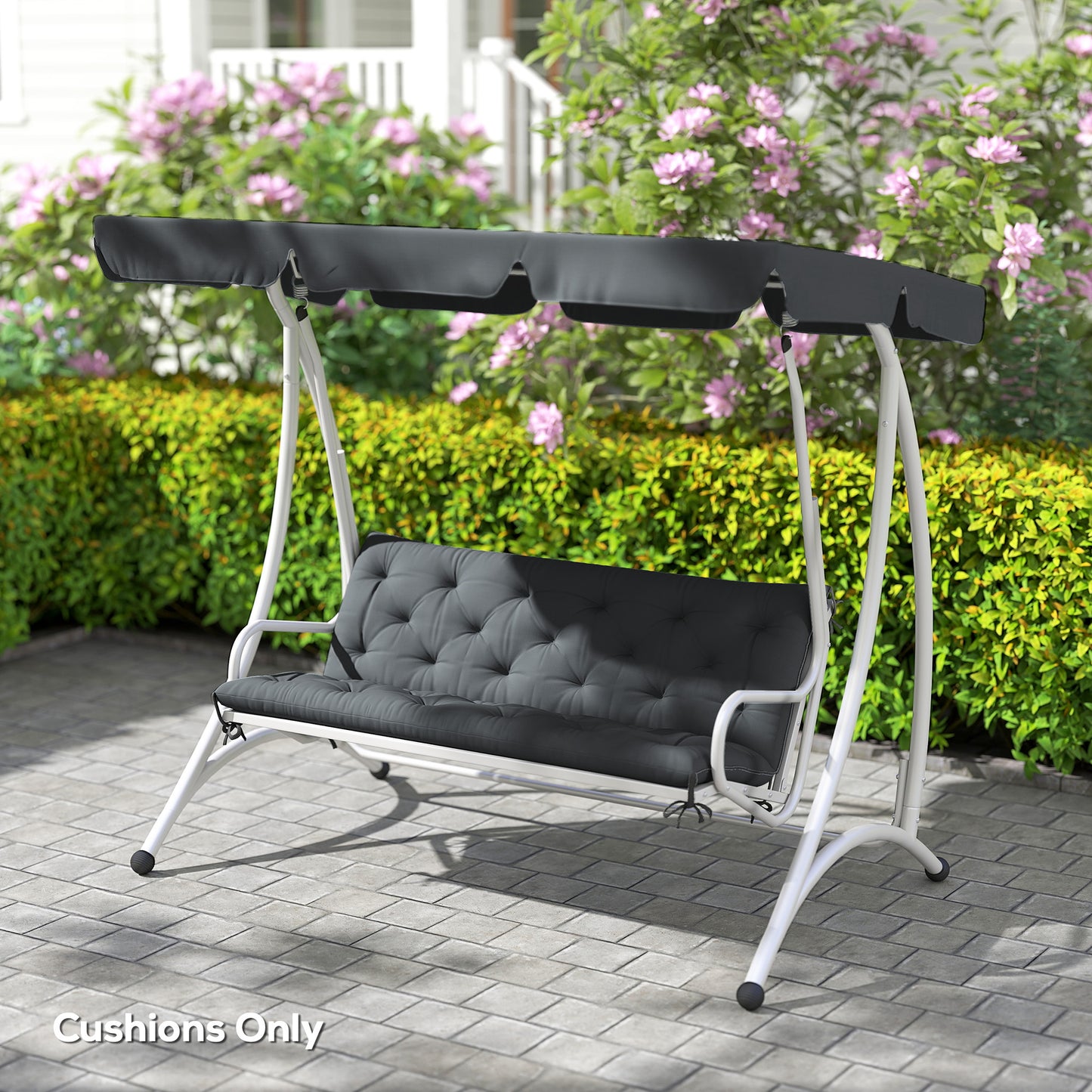 Outsunny 3 Seater Bench Cushion, Garden Chair Cushion with Back and Ties for Indoor and Outdoor Use, 98 x 150 cm, Dark Grey