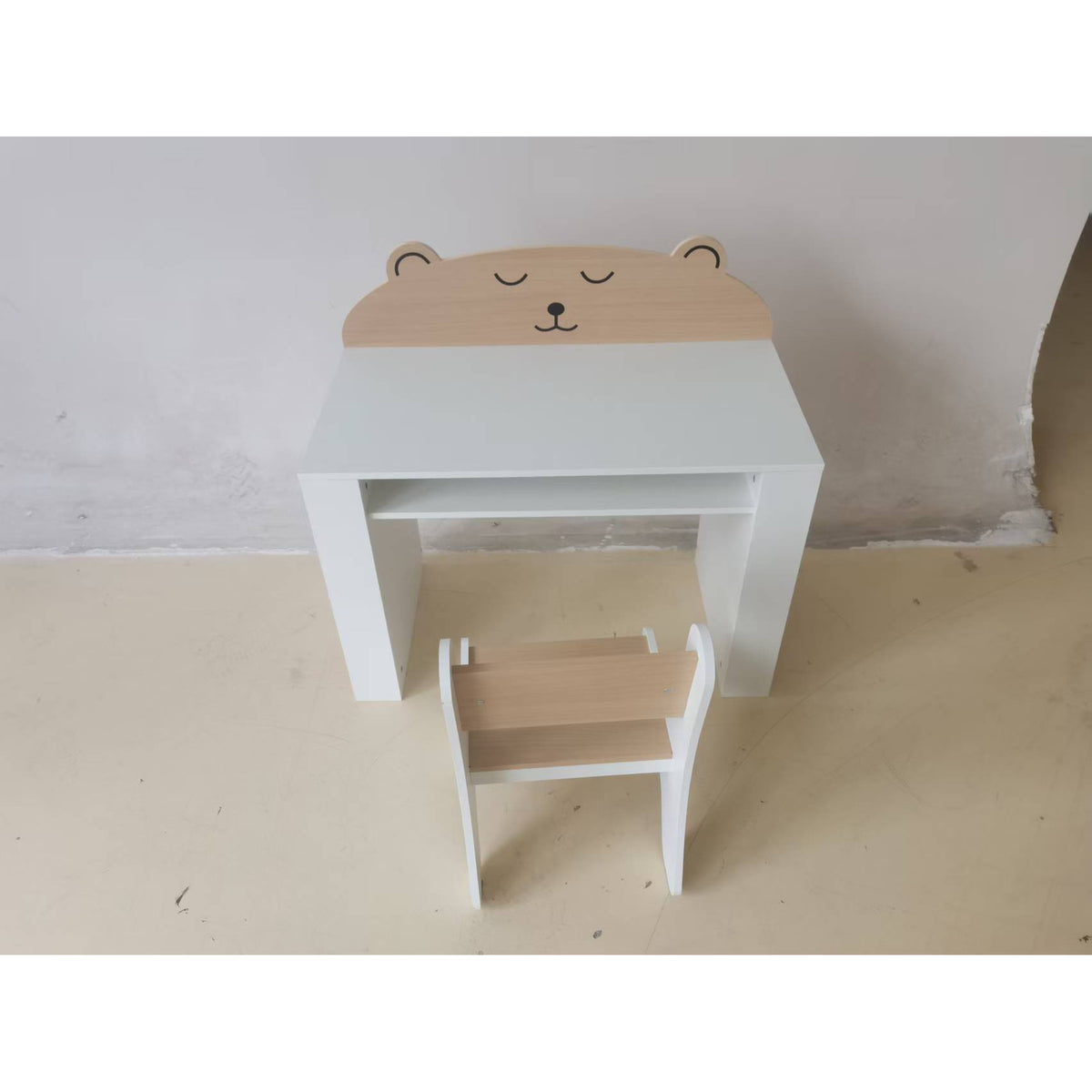 AIYAPLAY Kids Table and Chair Set with Side Bookshelves, Open Storage, Non-Slip Pads for 3-8 Y, Bedroom, Study Room, Bear-Themed