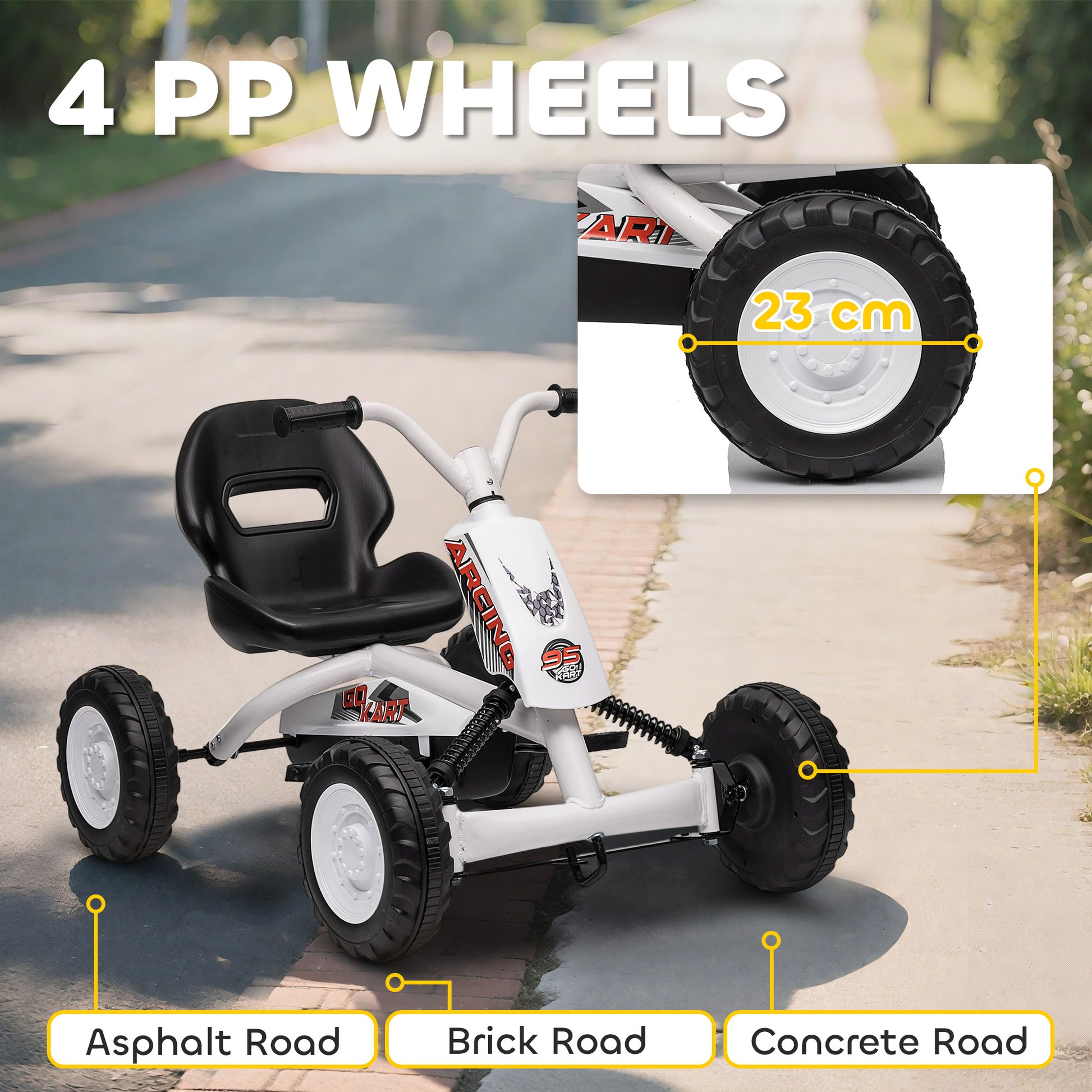 AIYAPLAY Kids Pedal Go Kart with Steel Frame, Sporty Design, for Ages 2-5 Years, White