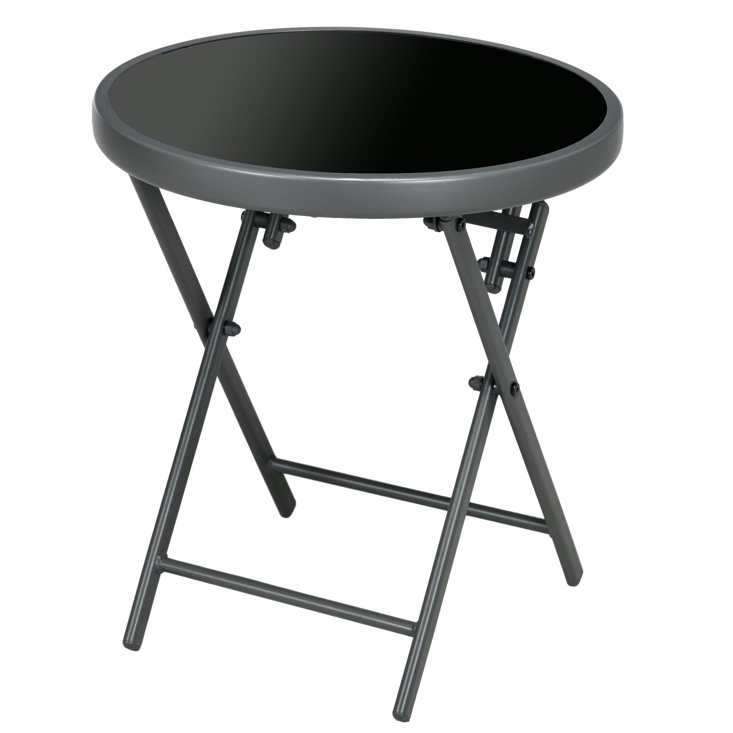 Outsunny Î¦45cm Garden Side Table, Outdoor Round Folding Patio Table with Imitation Marble Glass Top, Small Coffee Table, Black