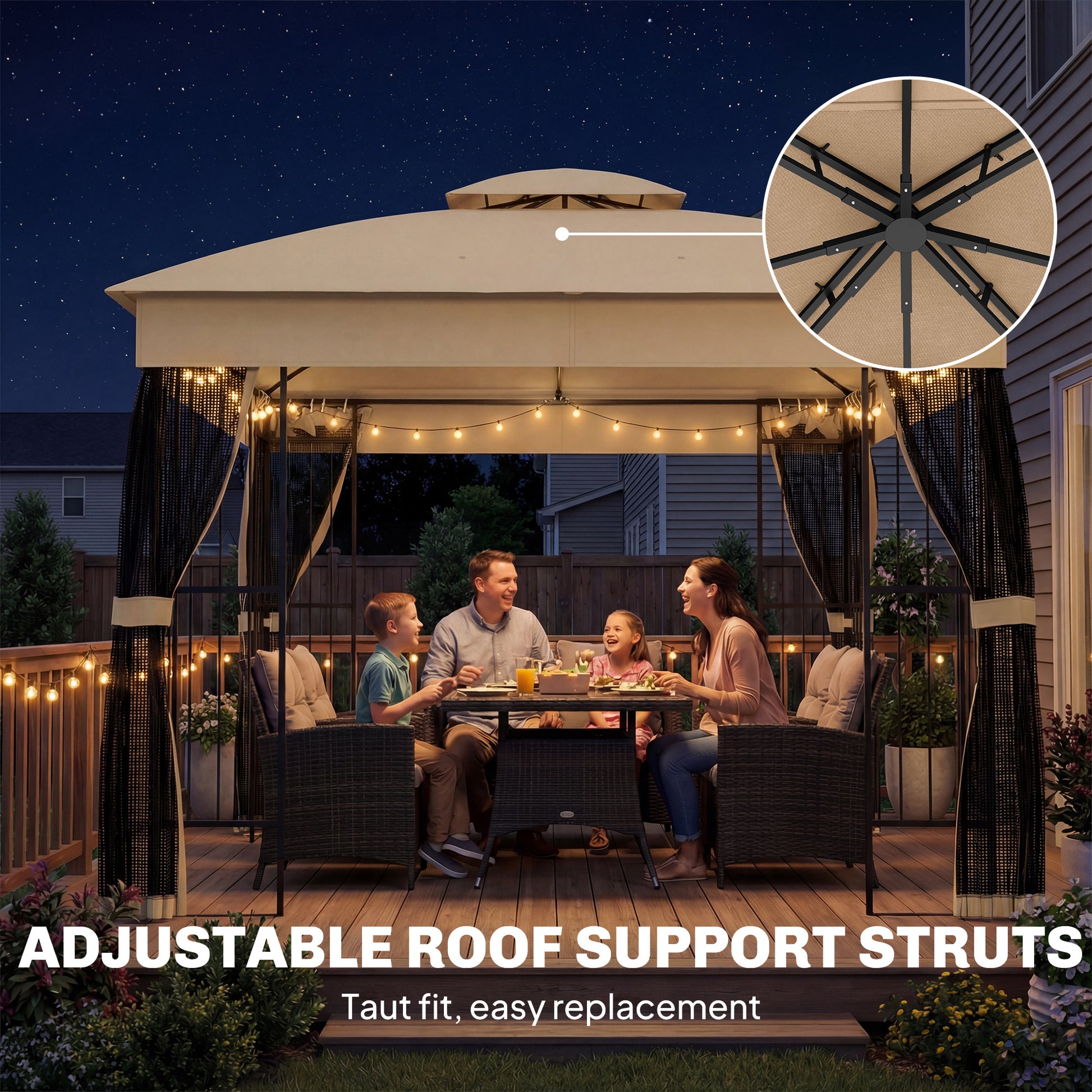 Outsunny 3 x 3 m Outdoor Garden Gazebo with Post Shelves, UPF50+ DoubleÂ Roof Patio Permanent Pavilion, Brown