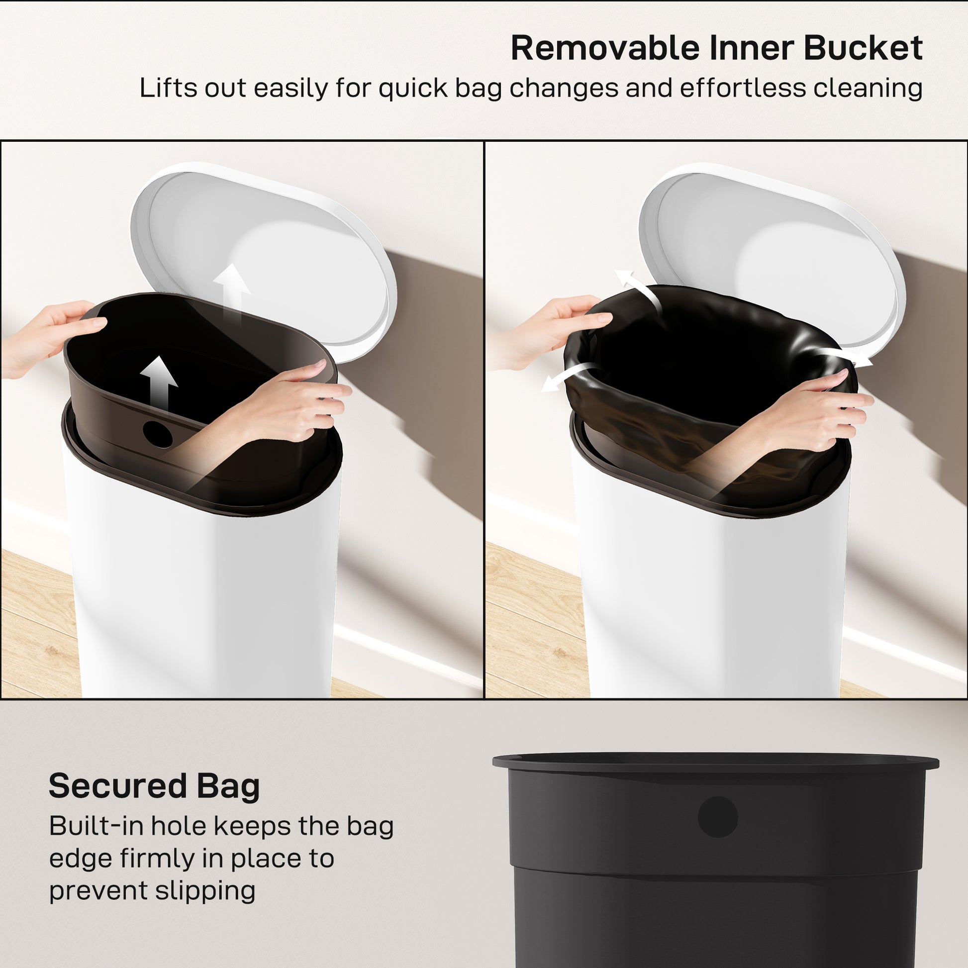HOMCOM 30 L Modern Curved Kitchen Bin - White