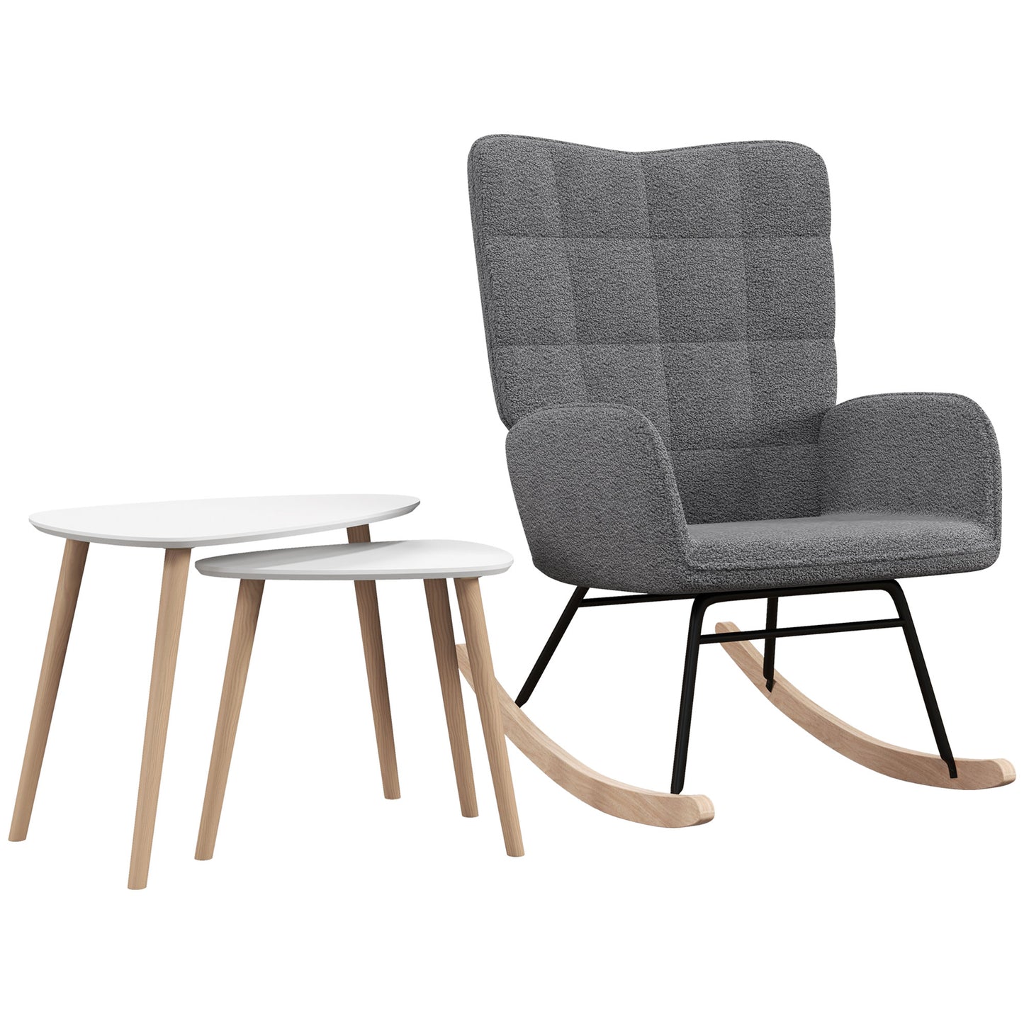HOMCOM Living Room Furniture Set, Wingback Rocking Chair and Two Nesting Coffee Tables, White and Dark Grey Default Title