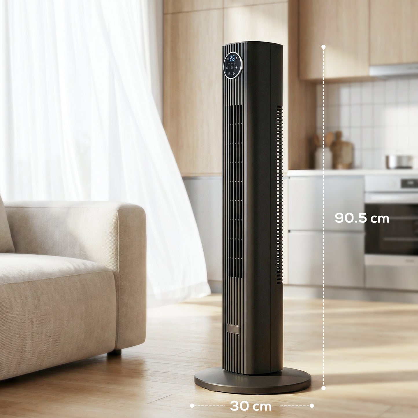 HOMCOM 28dB Tower Fan for Bedroom, 36 inch, 8 m/s Velocity Standing Cooling Fan with 80Â° Oscillating, BLDC Motor, 12 Speeds, LED Display, 4 Modes, 12H Timer, Remote Control, Black