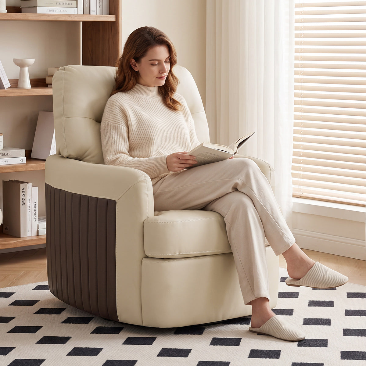 HOMCOM 360Â° Swivel Accent Chair, Modern Armchair with Thick Cushion, PU Leather Upholstered, Cream White