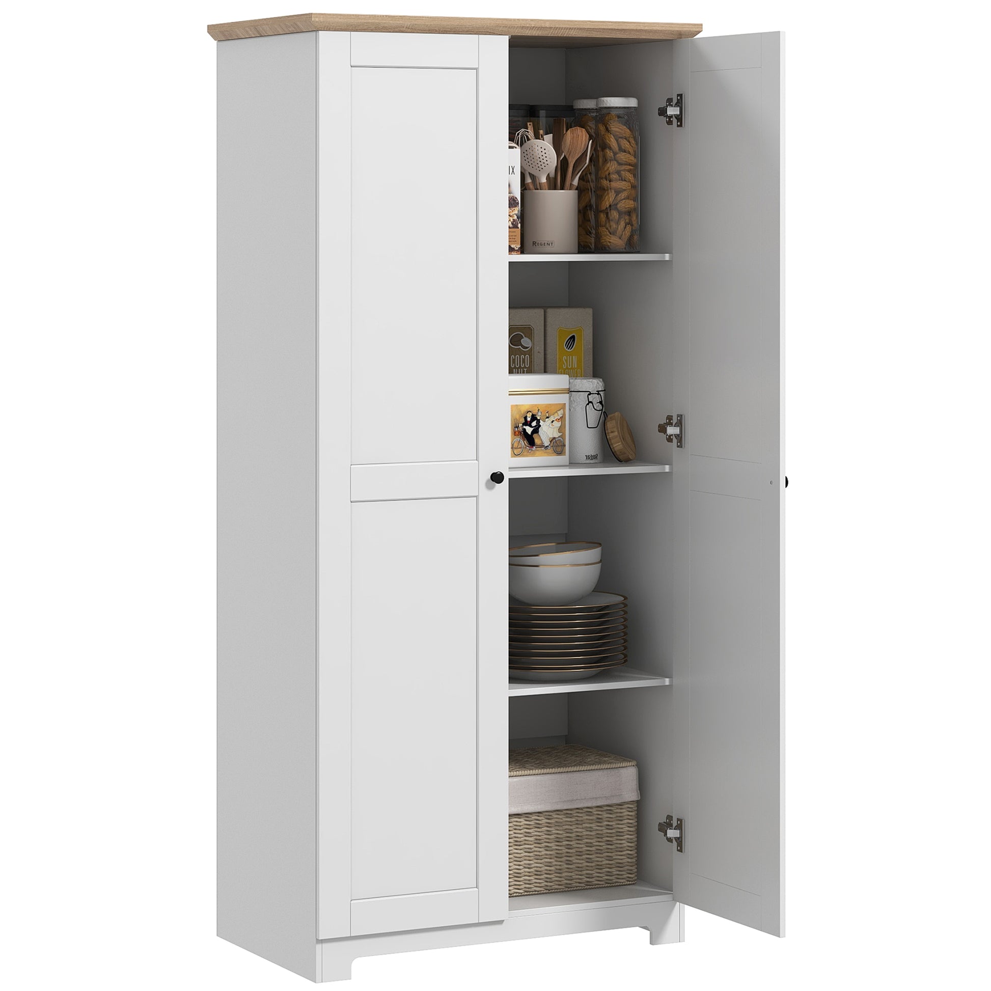HOMCOM 172cm Kitchen Cupboard, Freestanding Storage Cabinet with Doors and Shelves, Modern 2-Door Kitchen Pantry Cupboard for Dining Room, White Default Title
