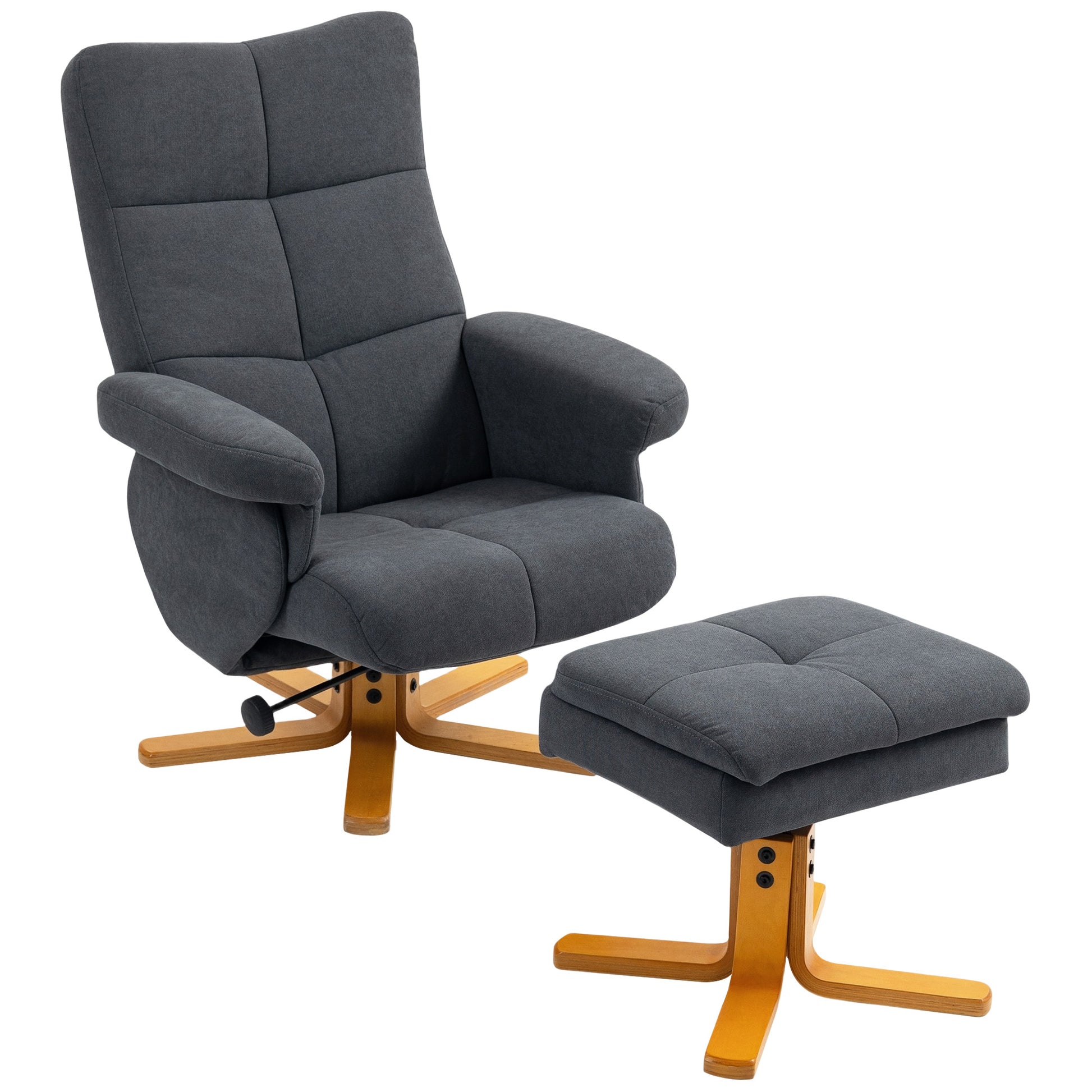 HOMCOM Linen-Look Recliner, with Storage Ottoman - Grey Default Title