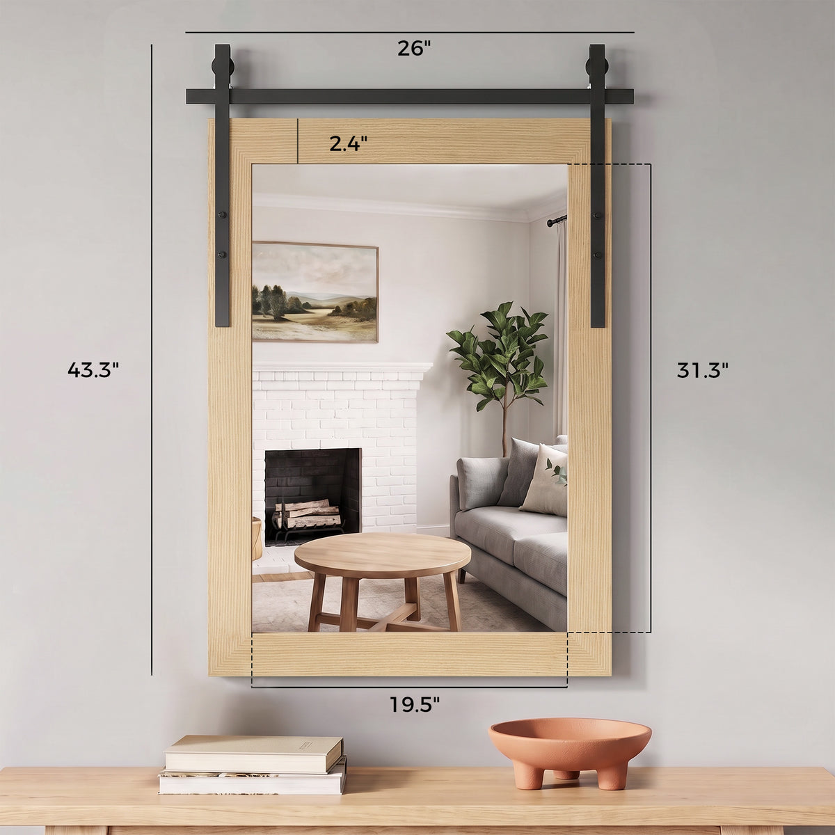 HOMCOM 110 x 66 cm Rectangle Mirror, Farmhouse Wall Mirror for Living Room, Bedroom, Hallway, White Oak