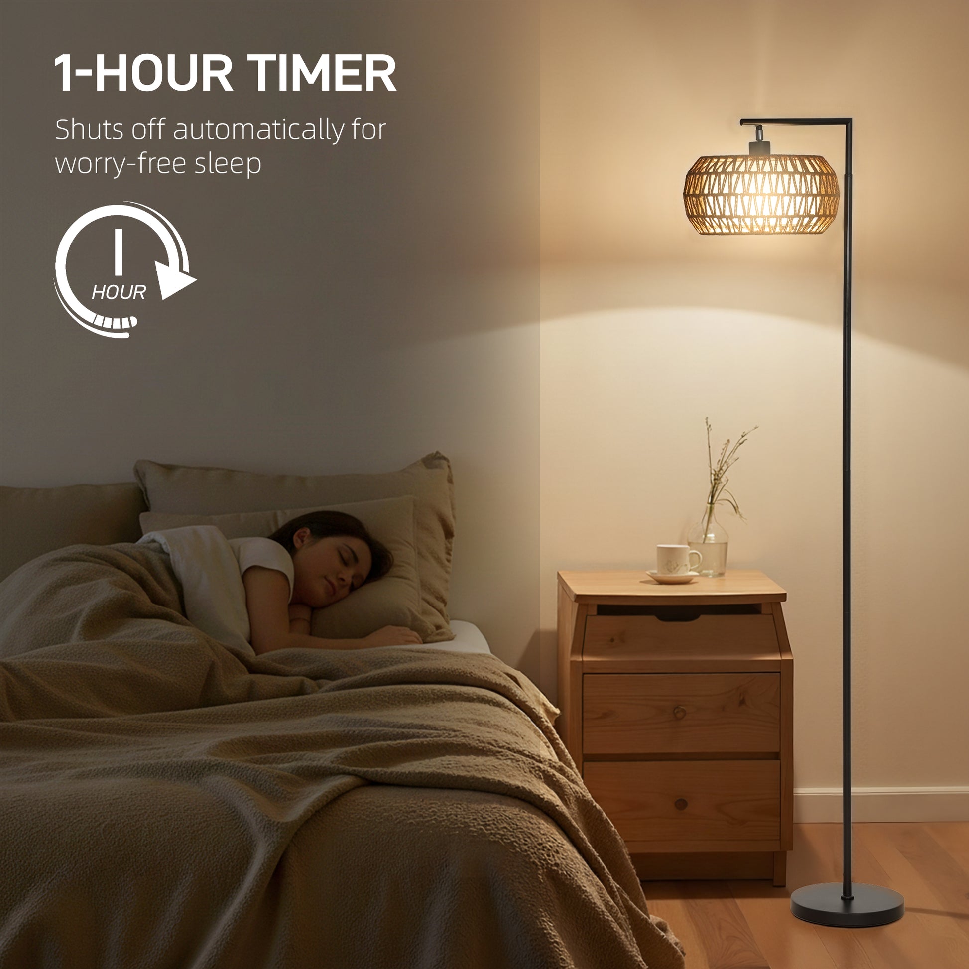 HOMCOM Boho Dimmable Floor Lamp - Black