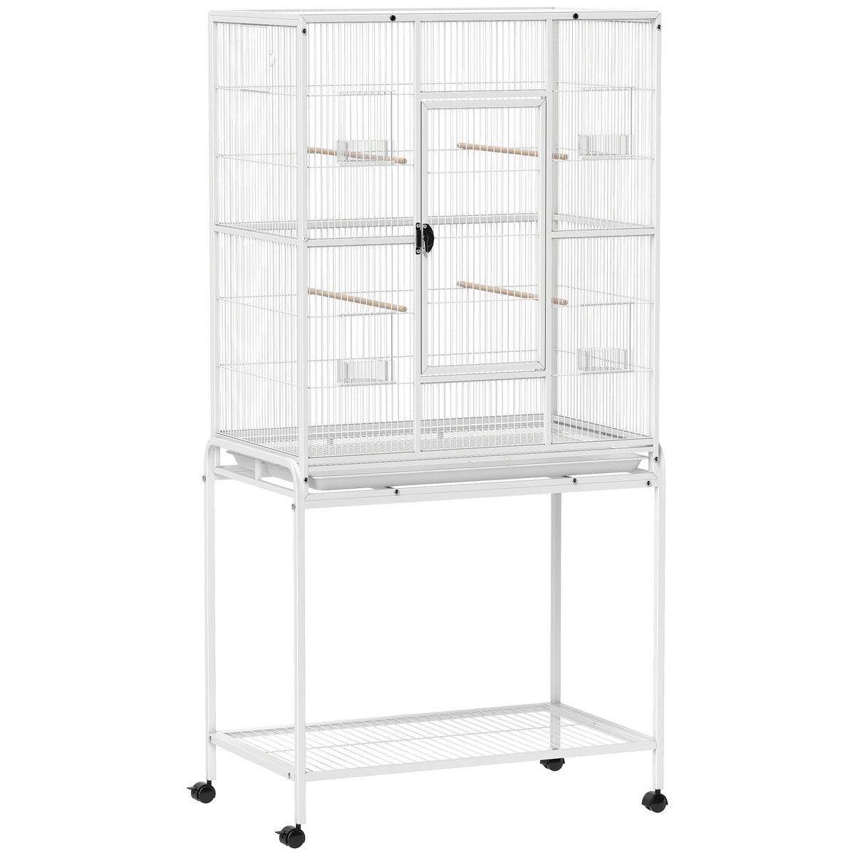 PawHut Large Bird Cage Budgie Cage with Stand, Storage Shelf, Wood Perch for Parrot, 81 x 48 x 162.5 cm, White Default Title
