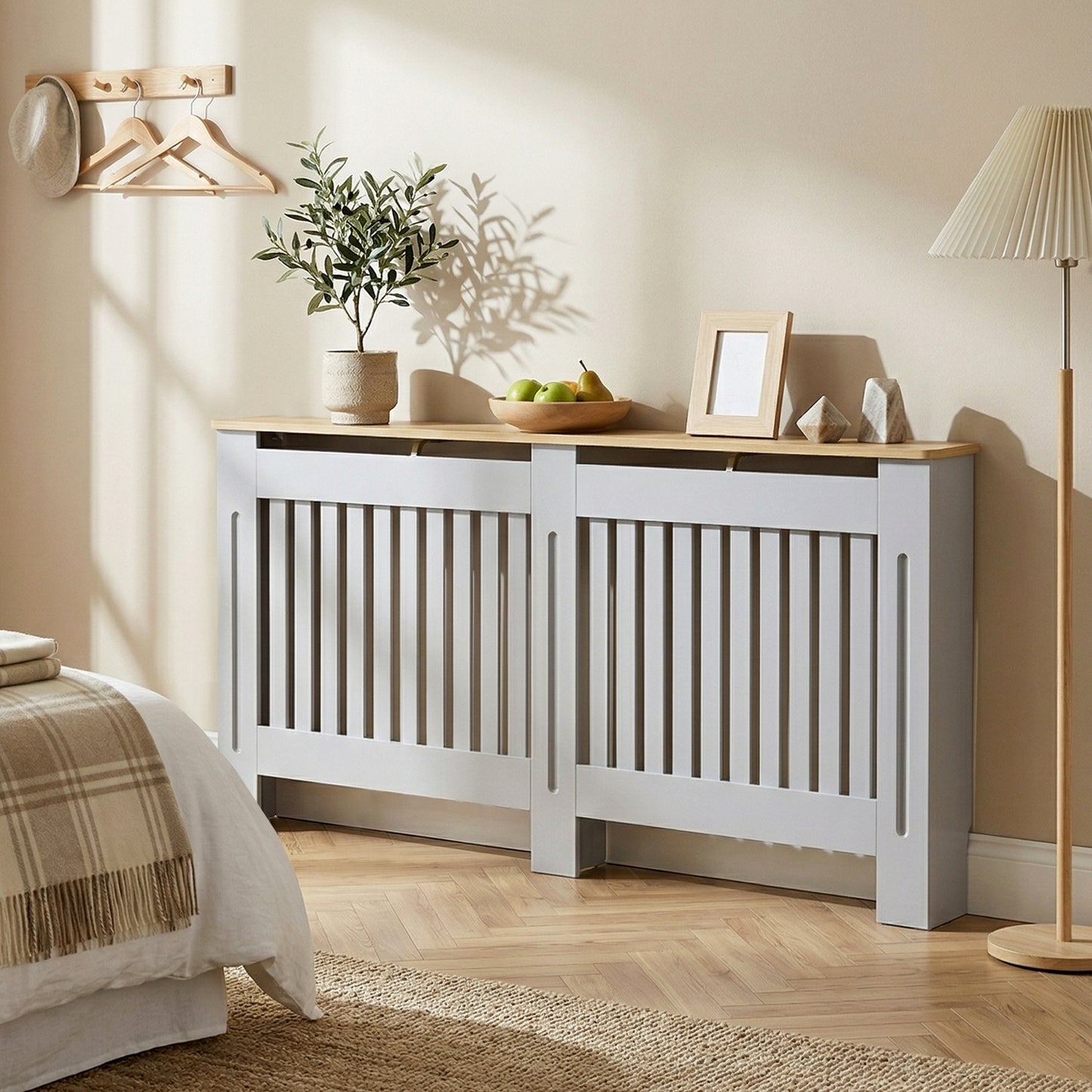 HOMCOM Slatted Radiator Cover, Painted Cabinet with Line Grill Design, 172L Ã— 19W Ã— 81H cm, Grey