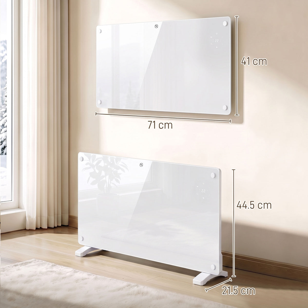 HOMCOM 1500W Smart Panel Heater Wall Mounted & Freestanding, Electric Heater with Weekly Timer, Open Window & Anti-Frost, White