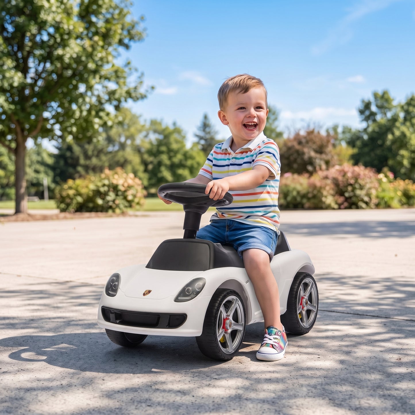 AIYAPLAY Ride on Car, Porsche Licensed Toddler Push Car with Horn, Headlights, Sound and Steering Wheel for 18-36 Months, White