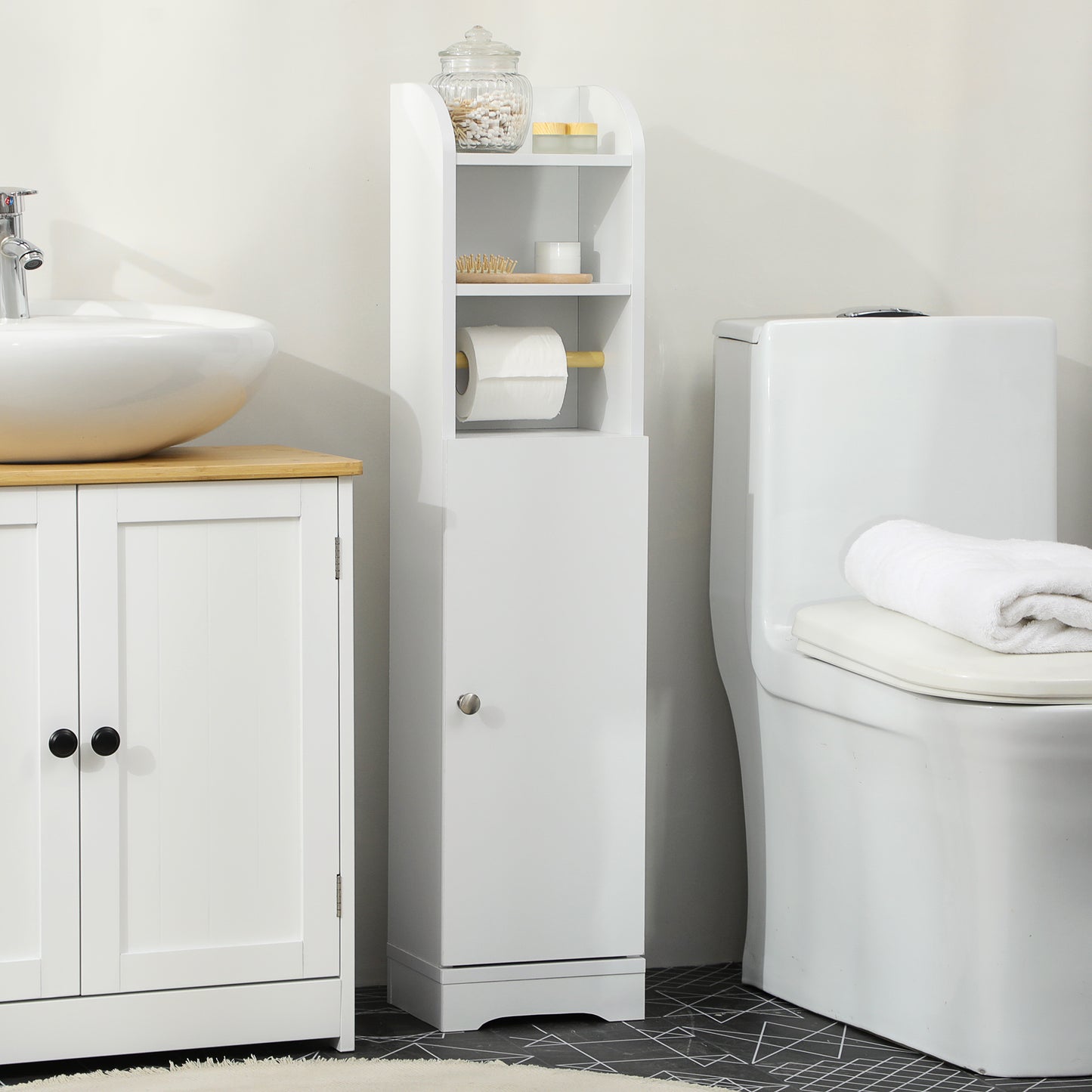 kleankin Multi-Storage Narrow Bathroom Cabinet - White