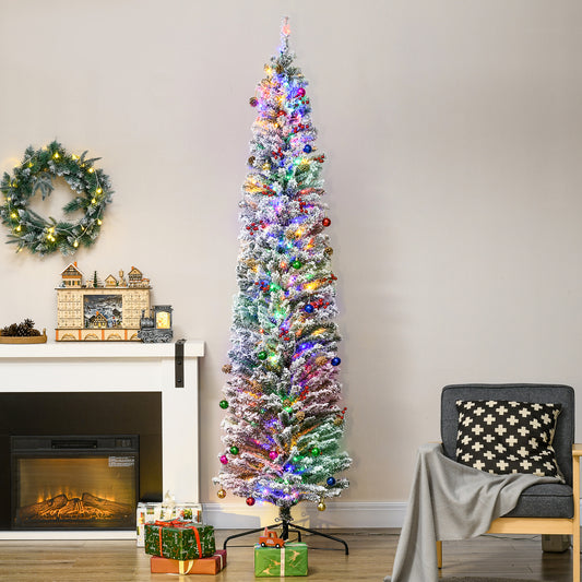 HOMCOM 7.5' Artificial Prelit Christmas Trees Holiday DÃ©cor with Colourful LED Lights, Flocked Tips, Berry, Pine Cone