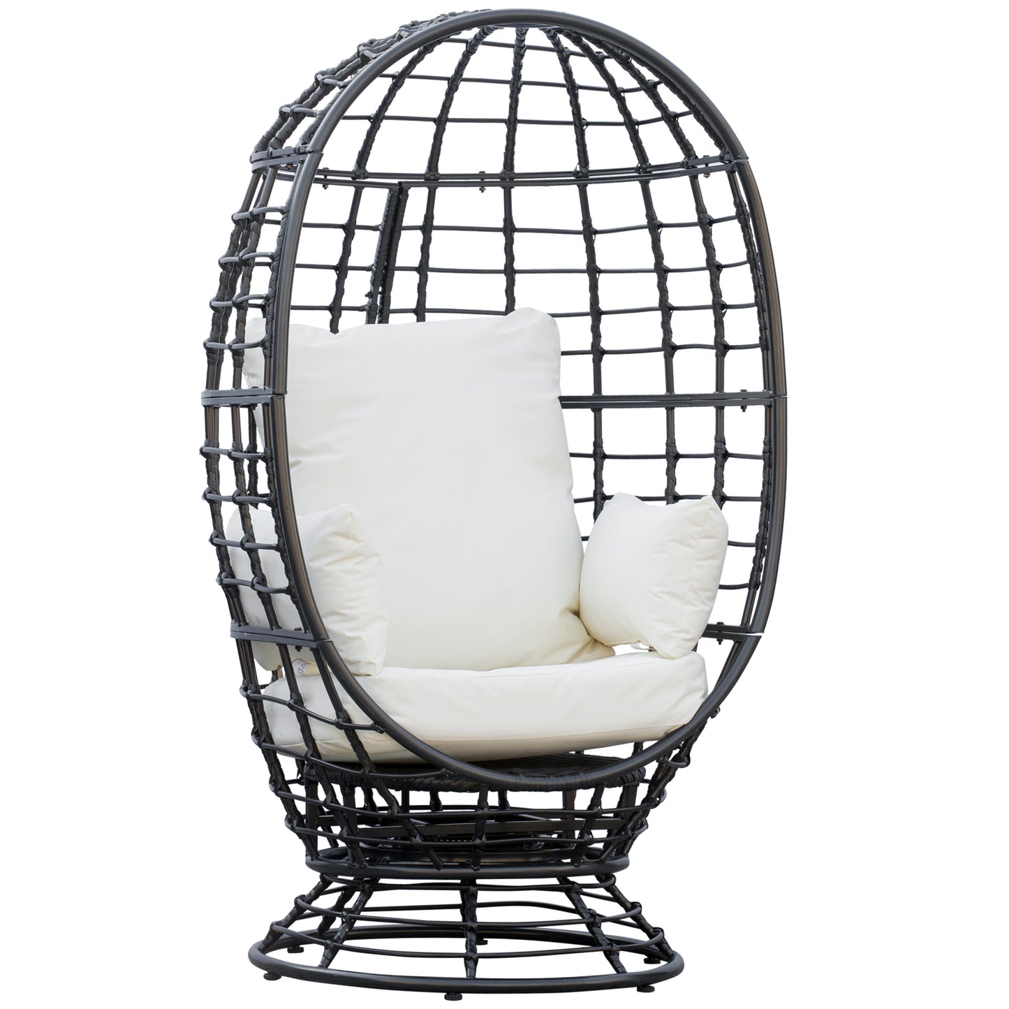 Outsunny 360Â° Swivel Egg Chair, Garden Rattan Swivel Chair with Thickened Cushion and Pillow, 150 KG Capacity for Indoor Outdoor, Balcony, Patio, Black